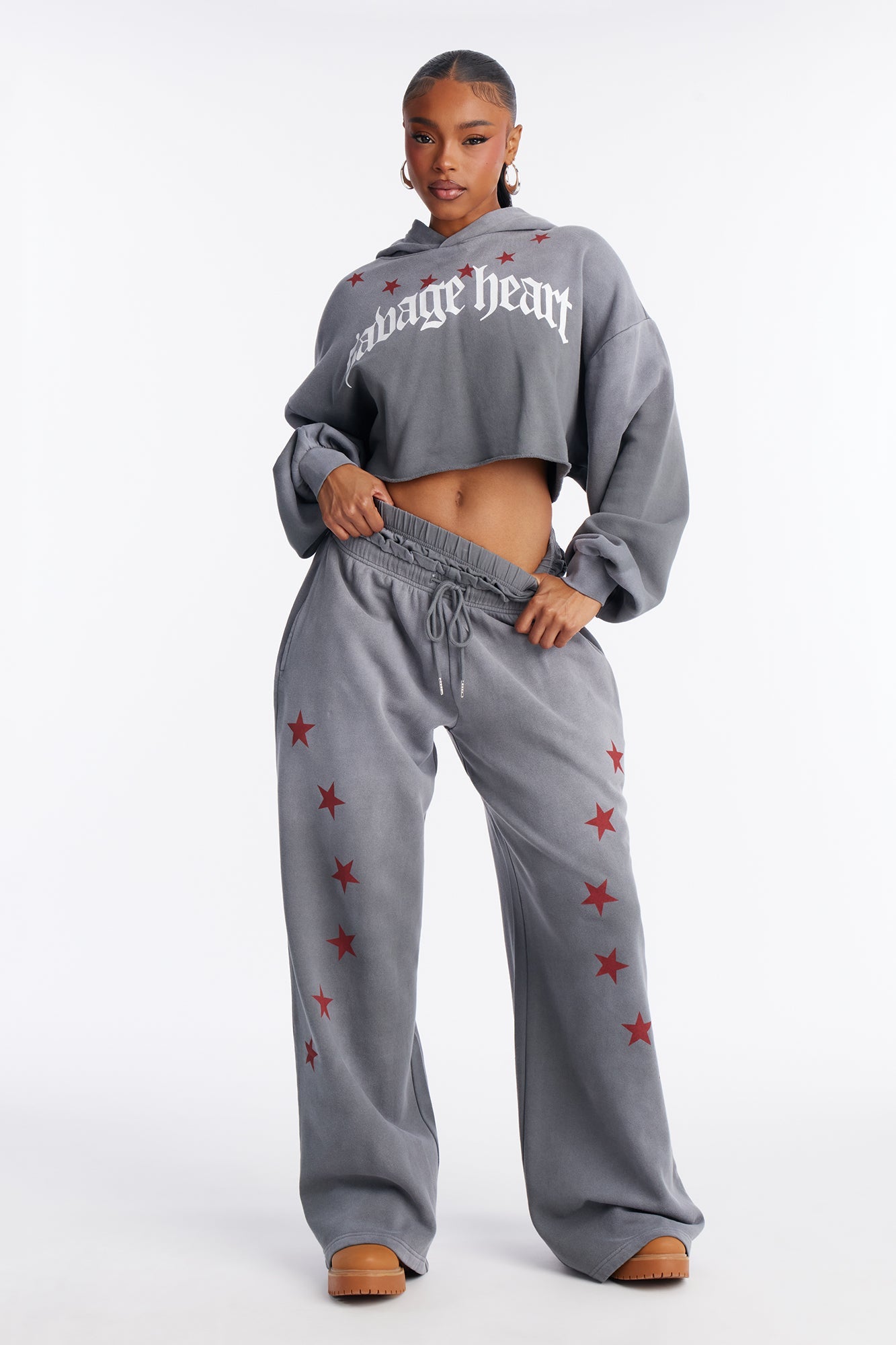 Savage Heart Washed Fleece Pant Set - Black Wash
