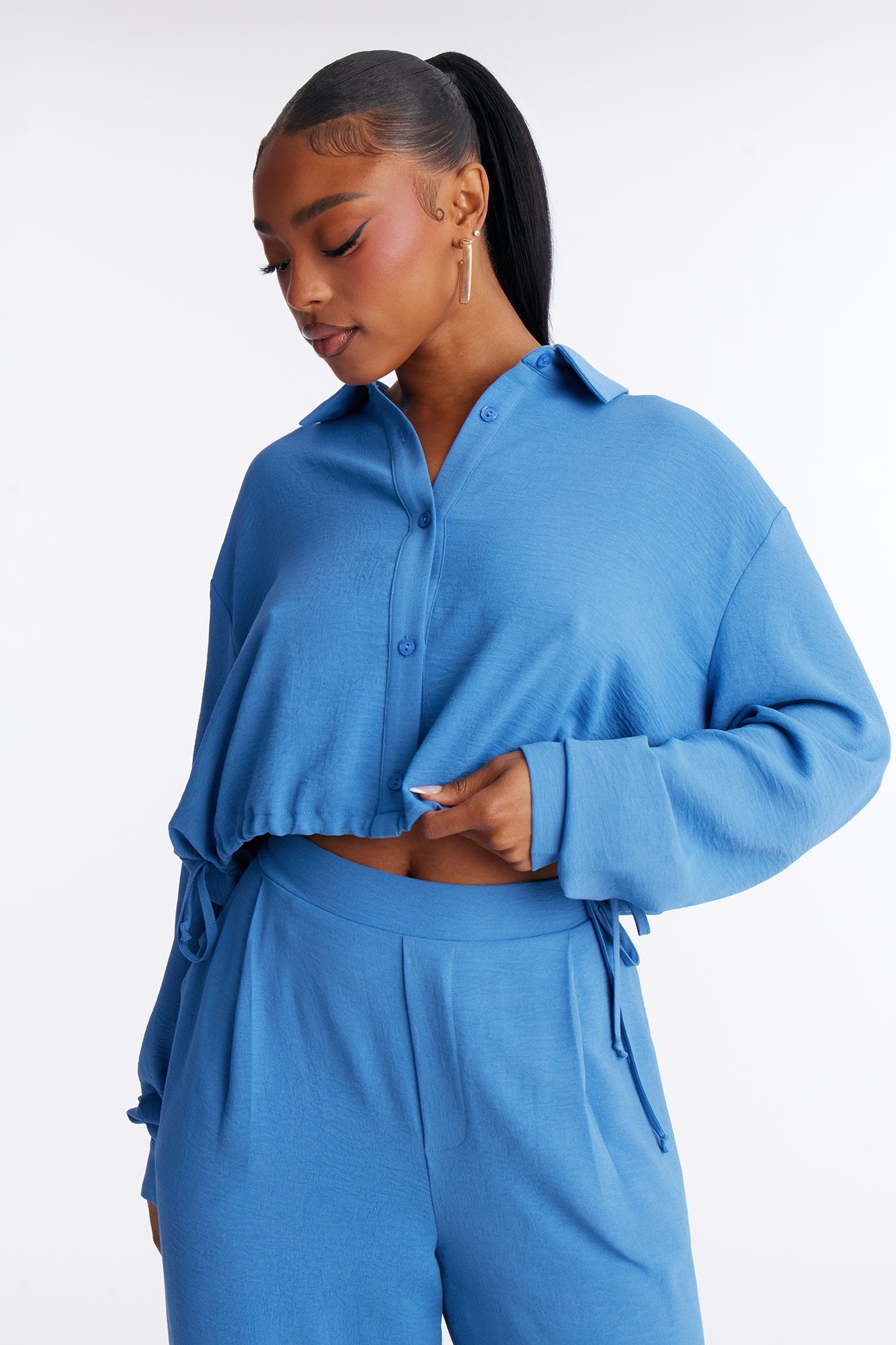 Makenzie Drawstring Waist Pant Set - Blue