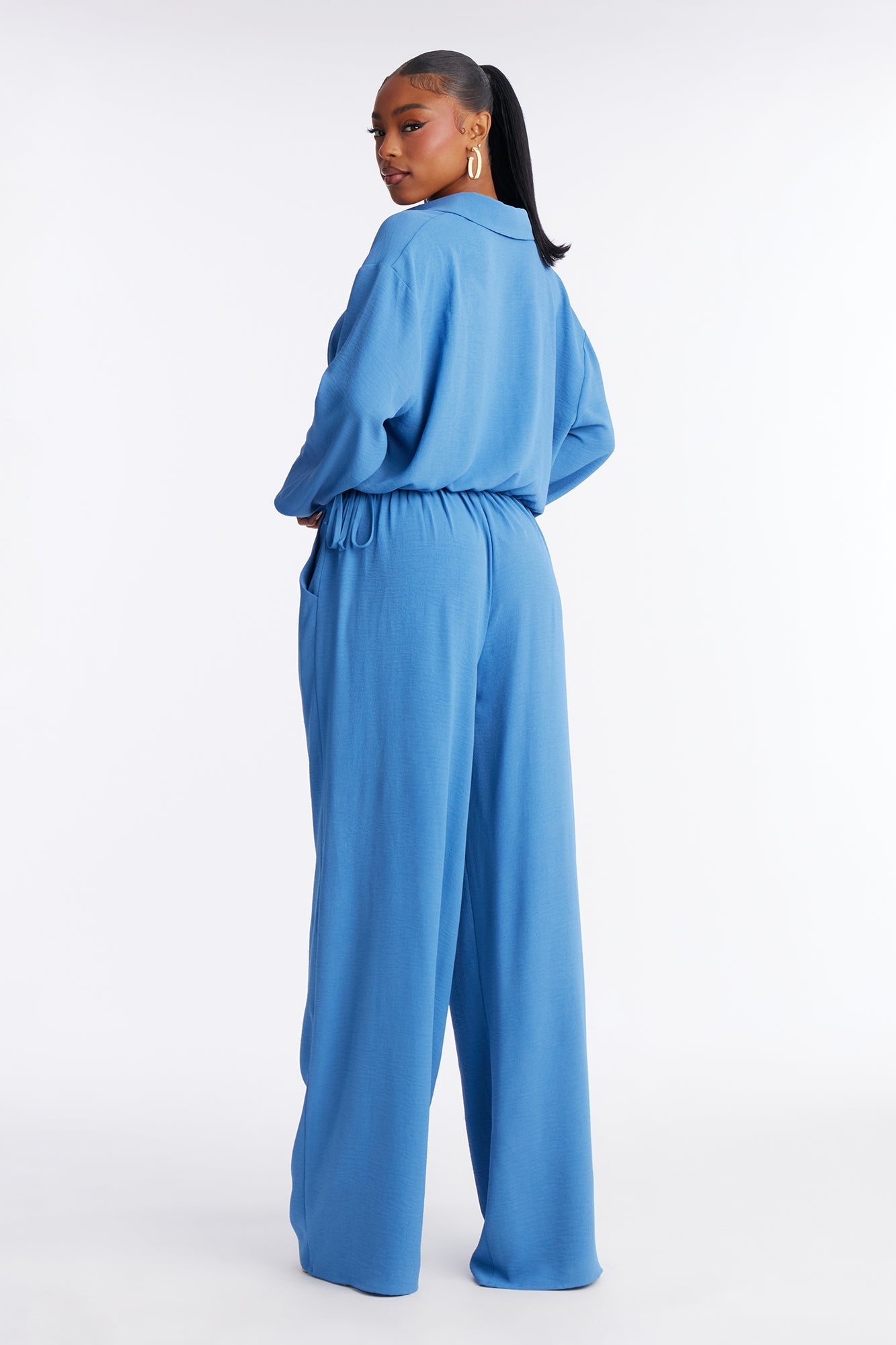 Makenzie Drawstring Waist Pant Set - Blue