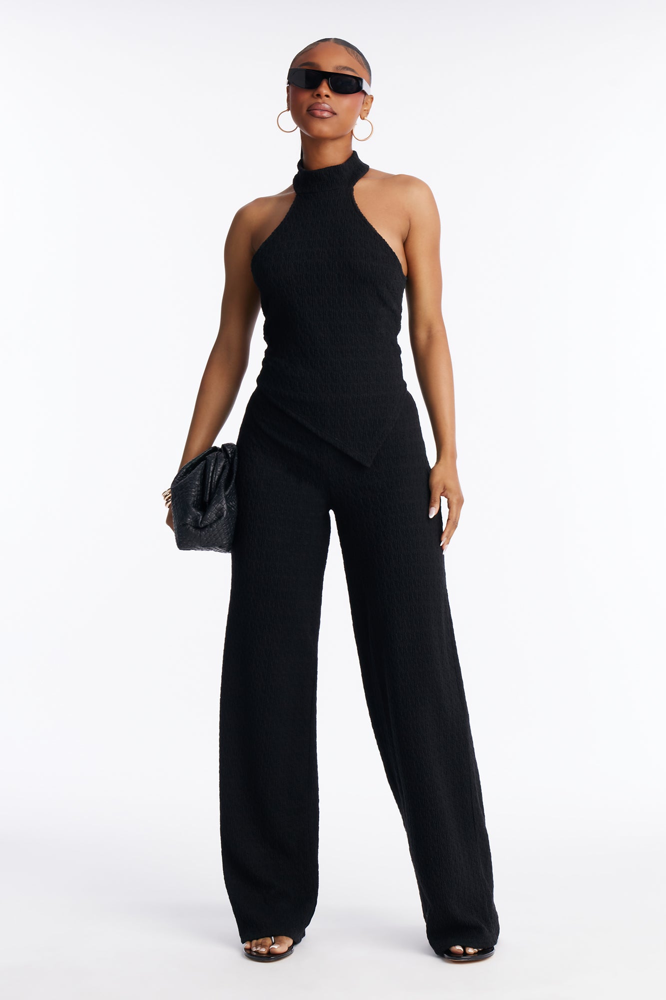 Gabriella Textured Asymmetrical Pant Set - Black