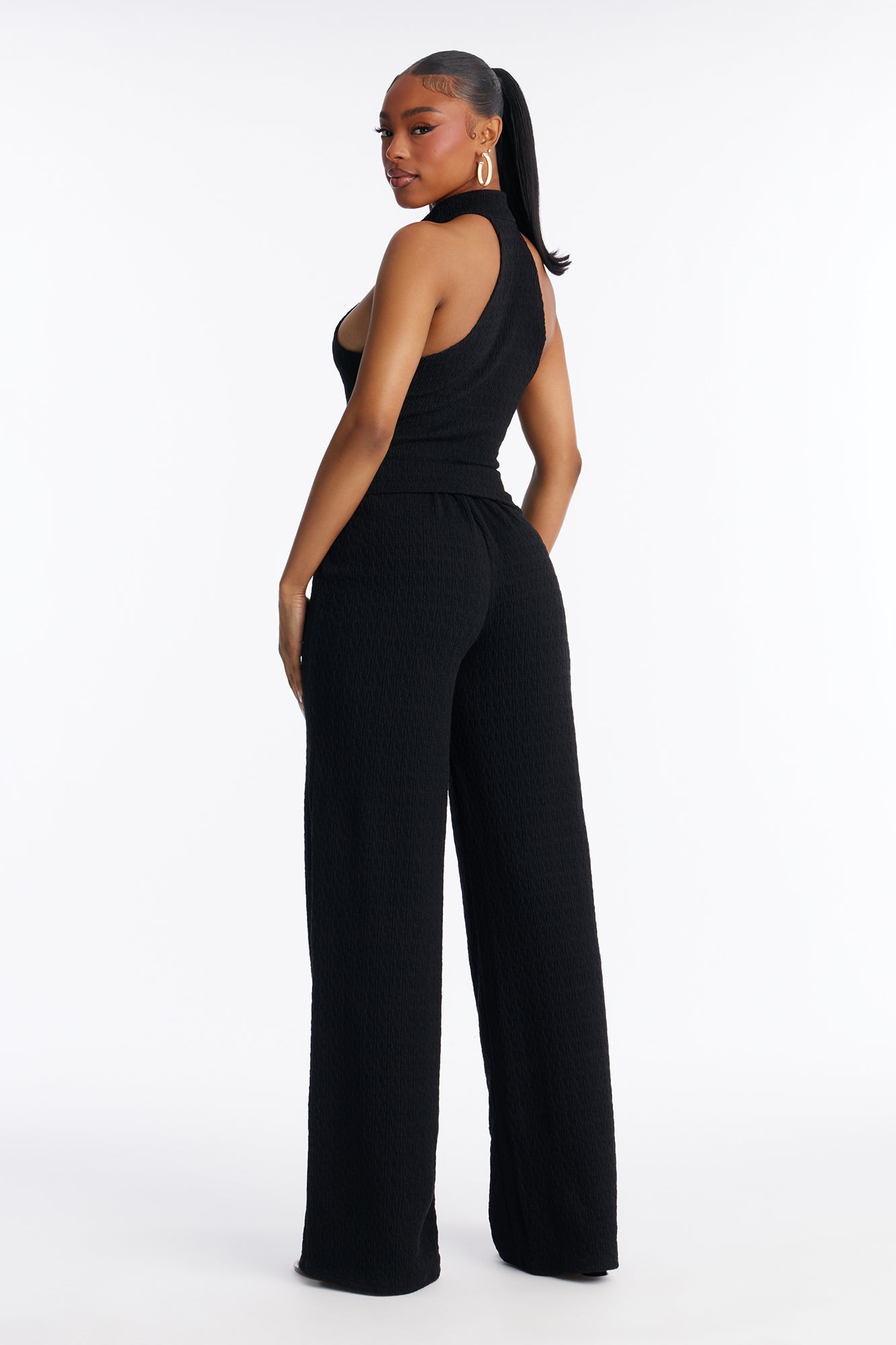 Gabriella Textured Asymmetrical Pant Set - Black