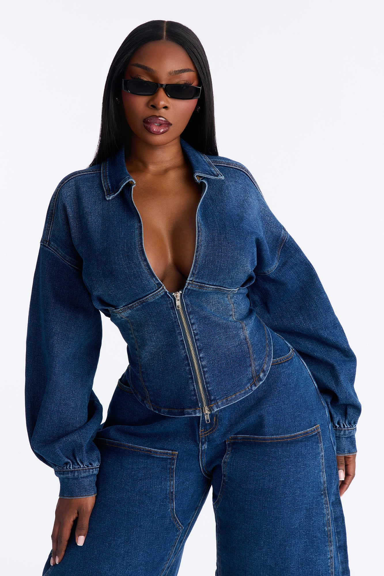 My Way Denim Barrel Pant Set - Dark Wash