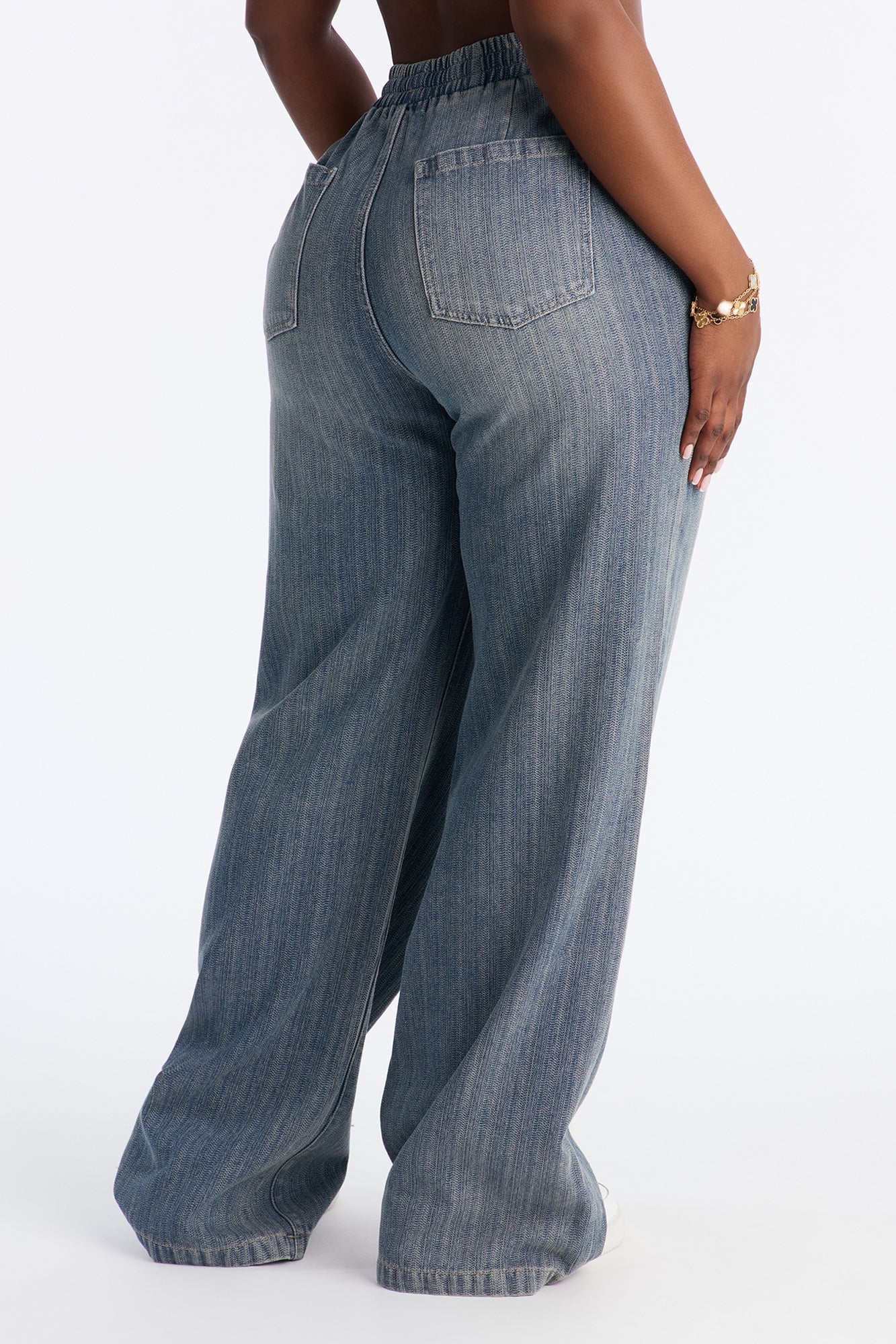 Want No Smoke Pull On Tie Waist Jeans - Vintage Wash
