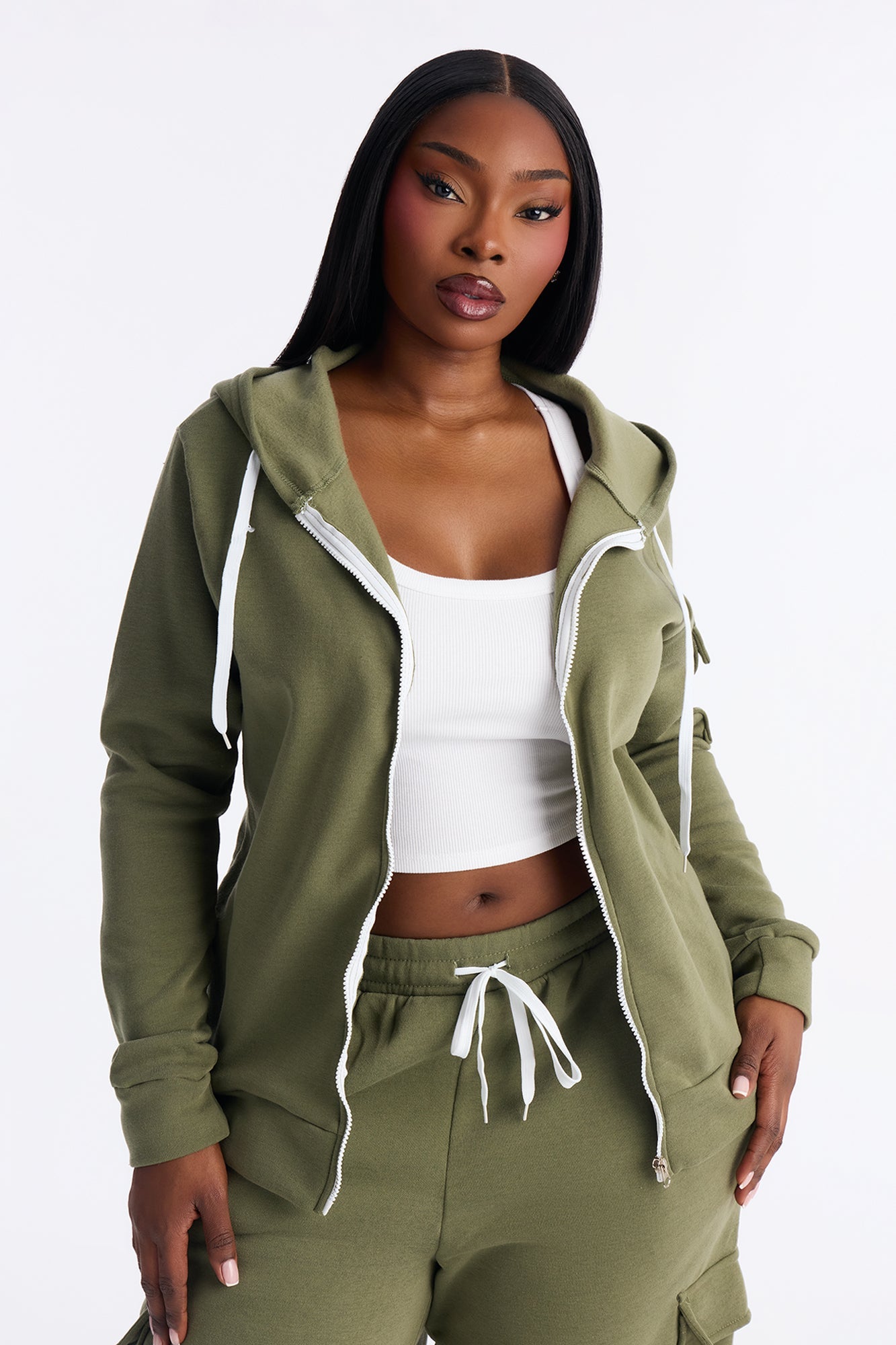 On The Run Cargo Fleece Pant Set - Olive