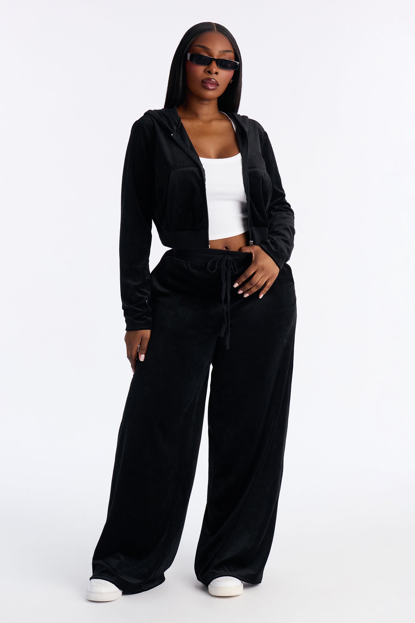 The Original Trendsetter Wide Leg Velour Set - Black