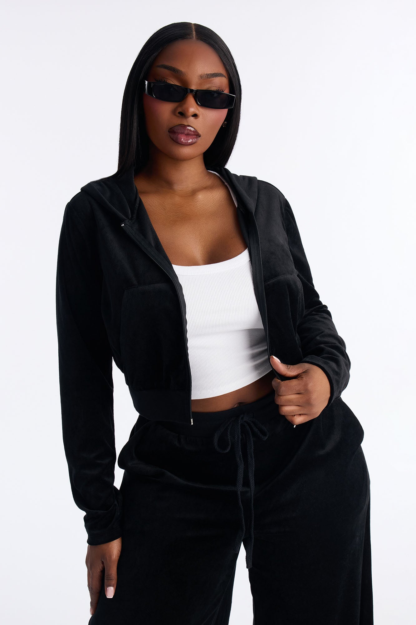 The Original Trendsetter Wide Leg Velour Set - Black