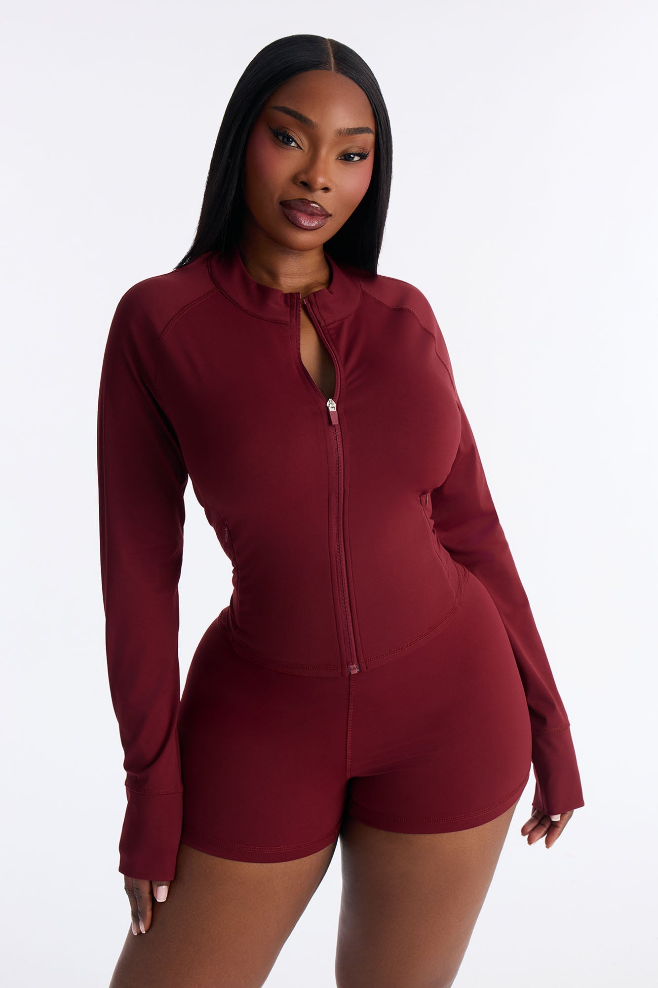 Sporty Vibe Biker Short Set - Burgundy