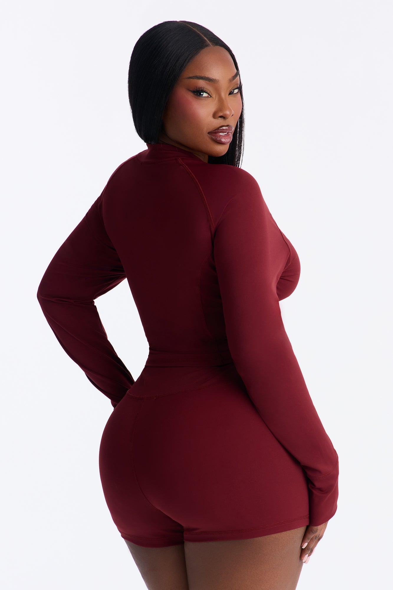 Sporty Vibe Biker Short Set - Burgundy