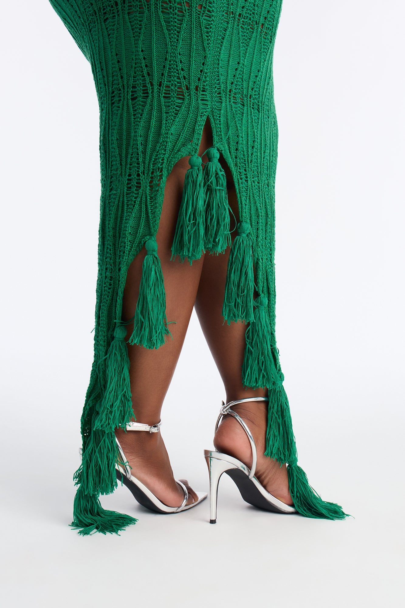 Feyre Fringe Trim Sweater Maxi Dress - Kelly Green