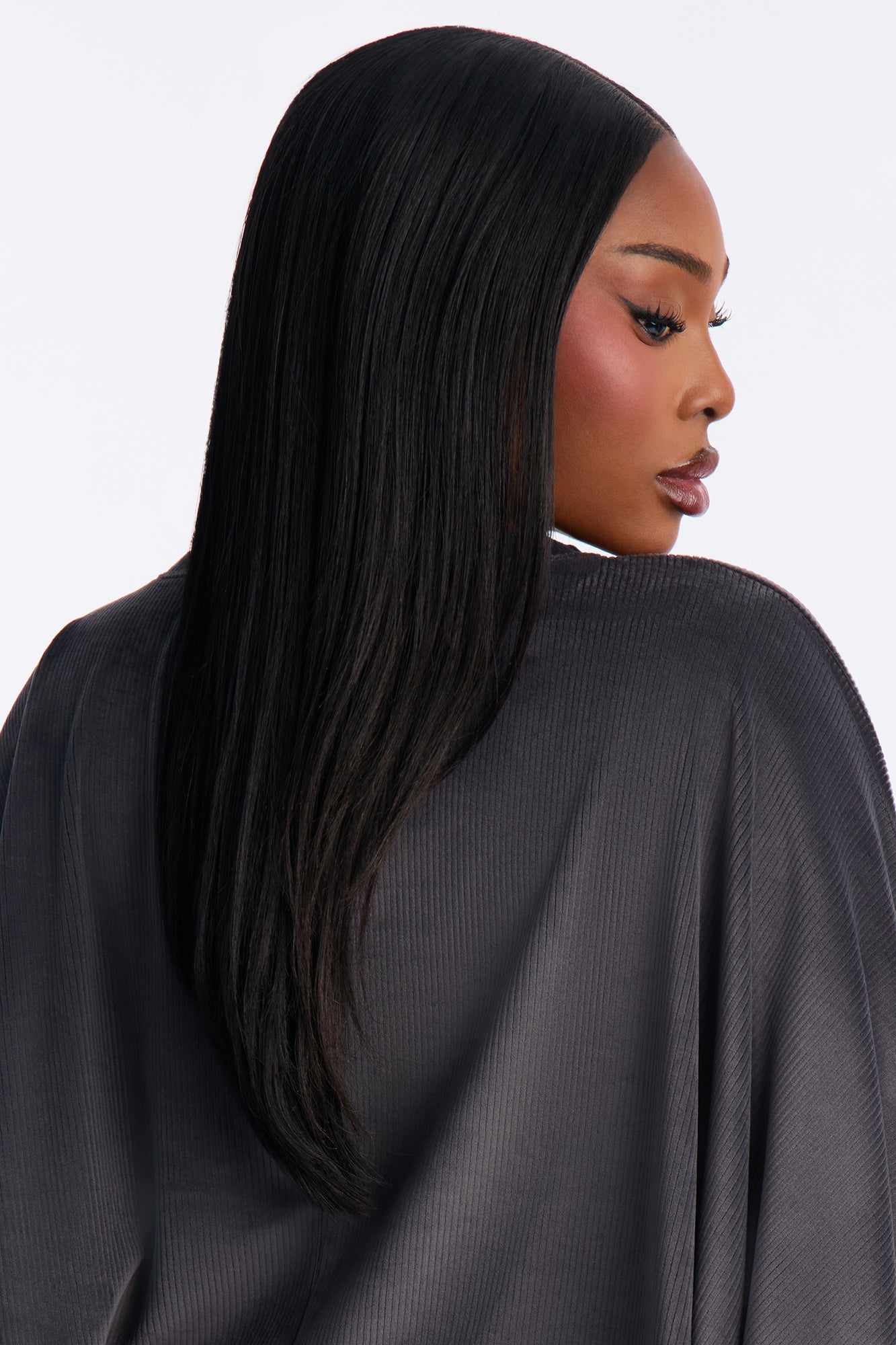 Vicky Ribbed Cropped Sweatshirt Crewneck - Charcoal