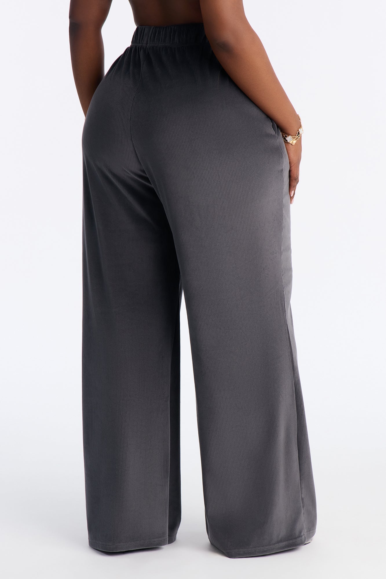 Vicky Ribbed Wide Leg Pants - Charcoal