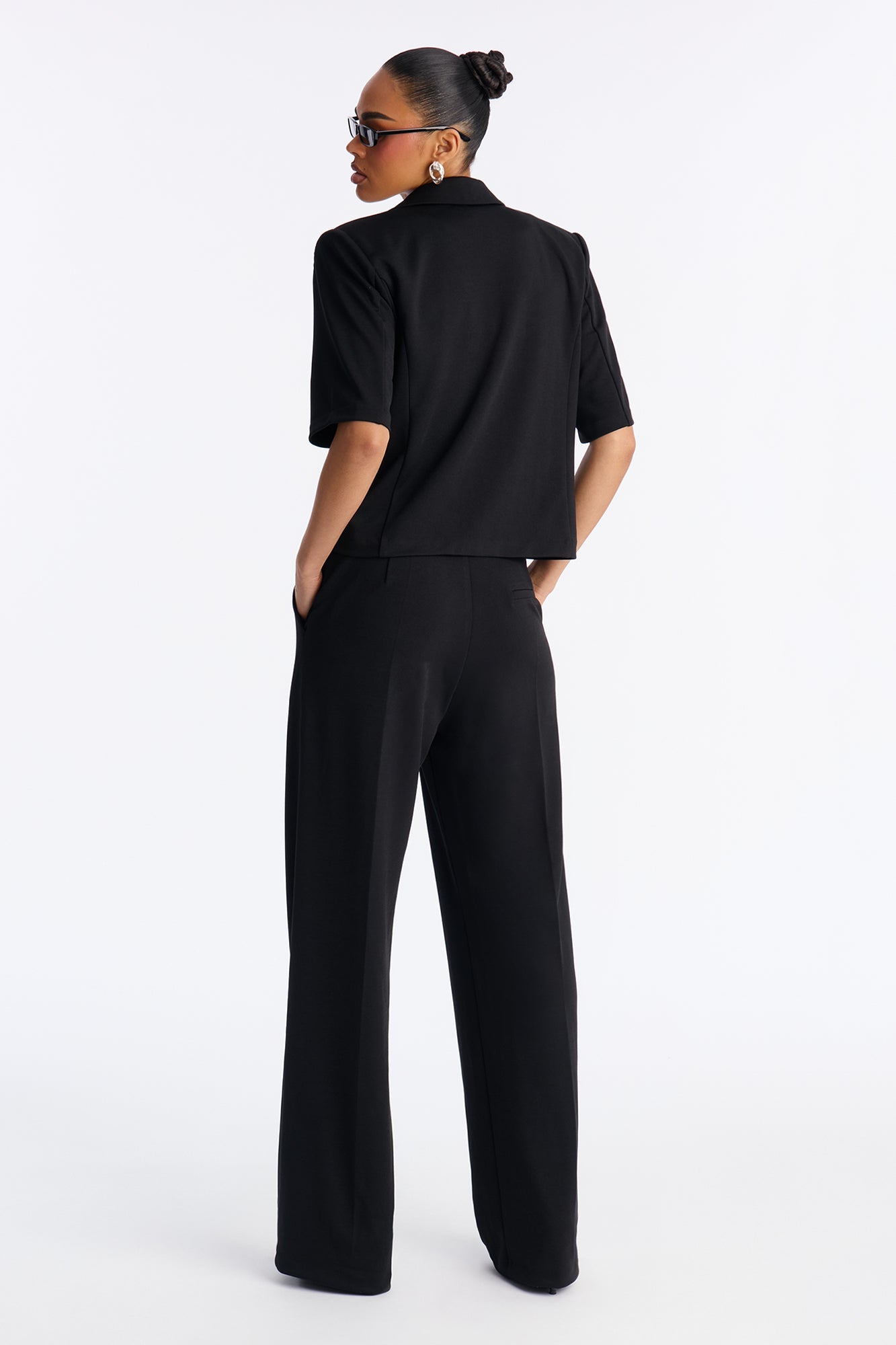 Kate Short Sleeve Blazer Pant Set - Black