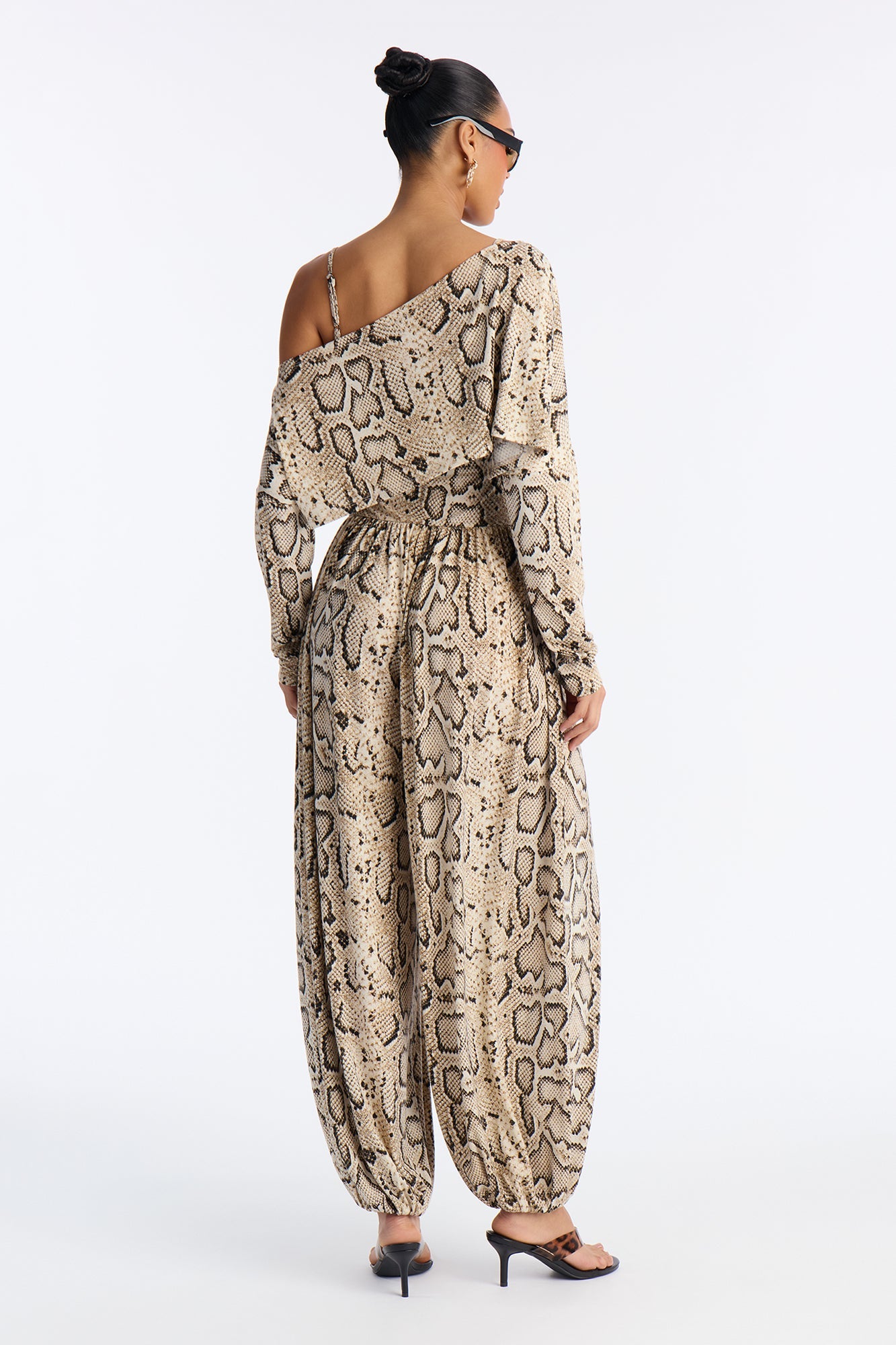 Kiana Snake Balloon Wide Leg 2 Piece Jumpsuit - Taupe