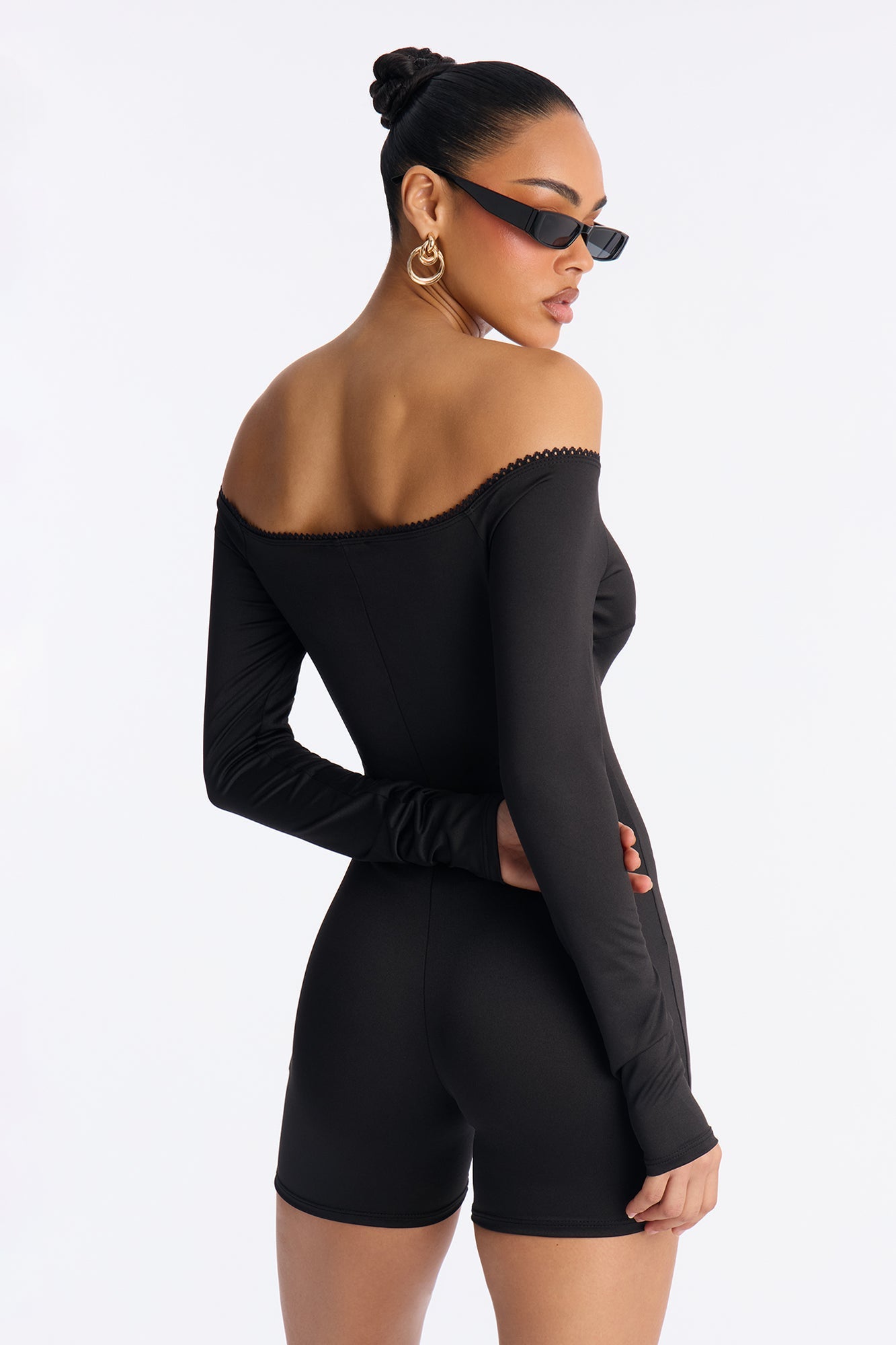 Edge Of Lace Off Shoulder Romper - Black