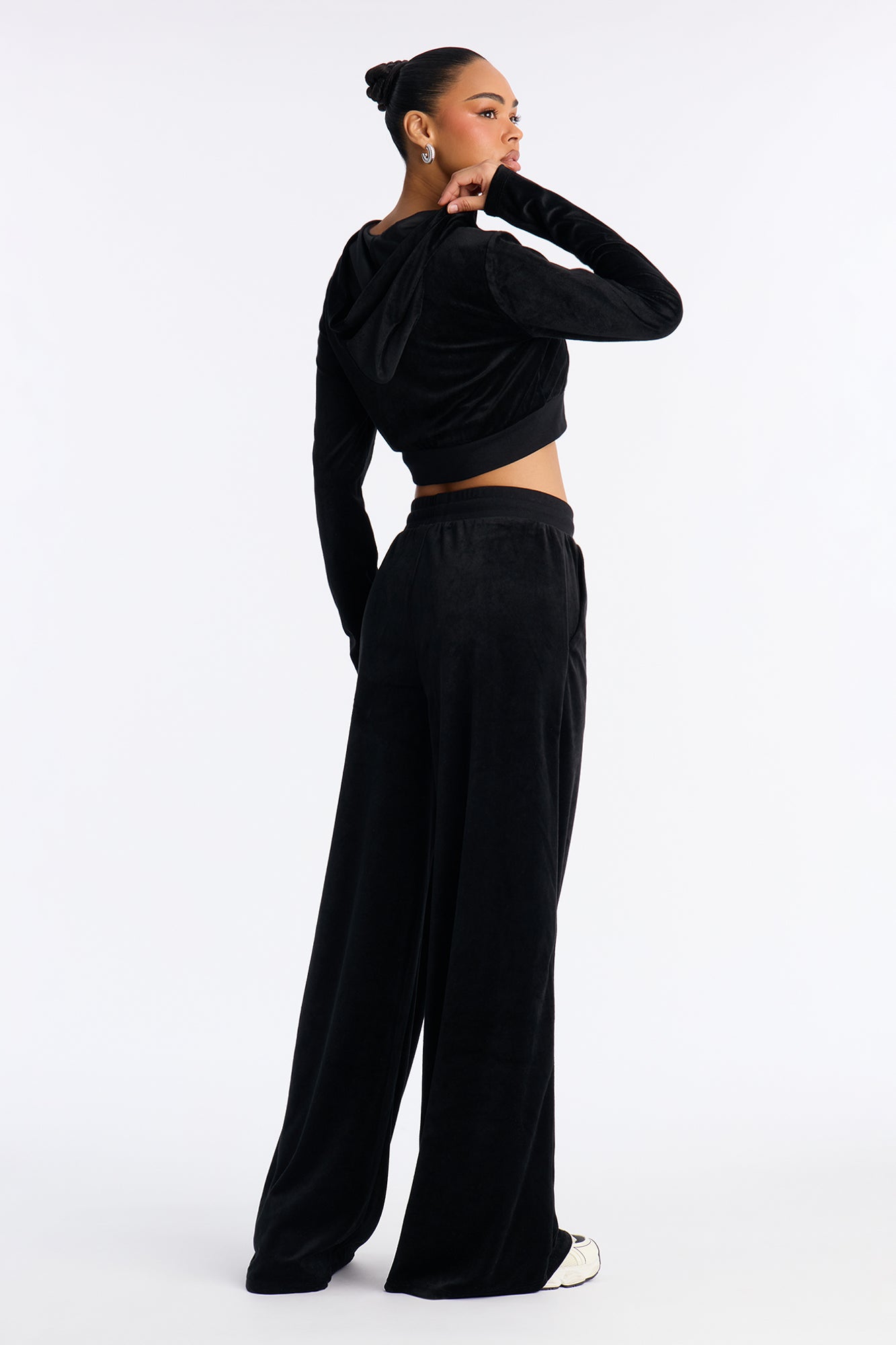 The Original Trendsetter Wide Leg Velour Set - Black