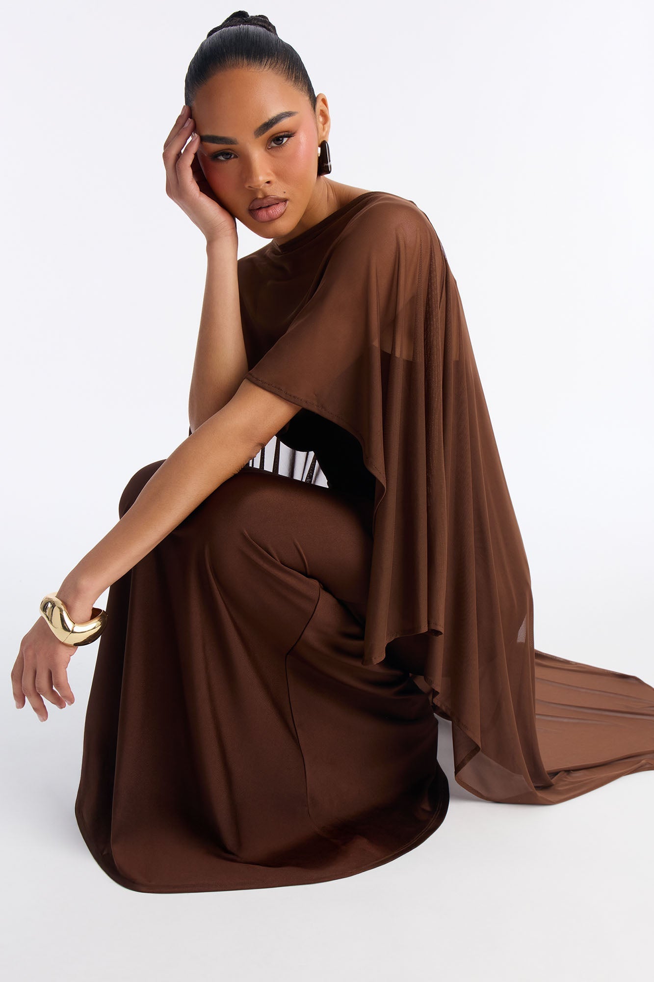 Staying True Satin Maxi Dress - Chocolate