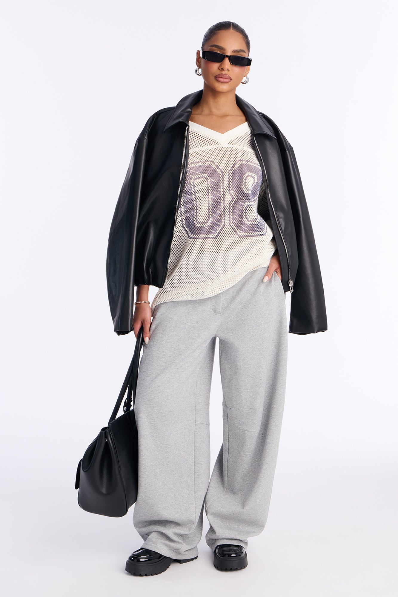 Juni Heavy Knit Jersey Barrel Leg Pant 31″ - Heather Grey