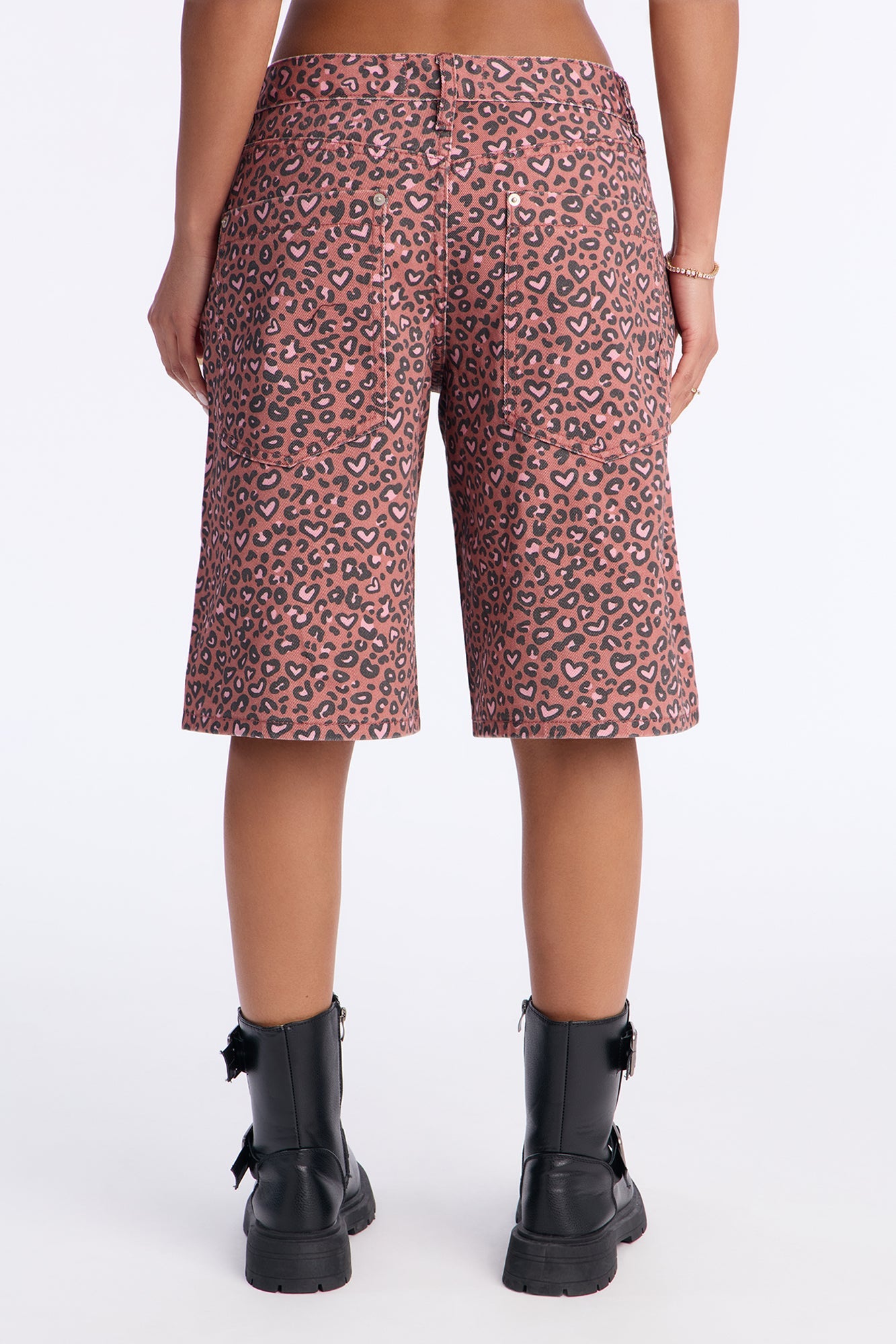 Wild At Heart Cheetah Print Denim Jorts - Pink/combo