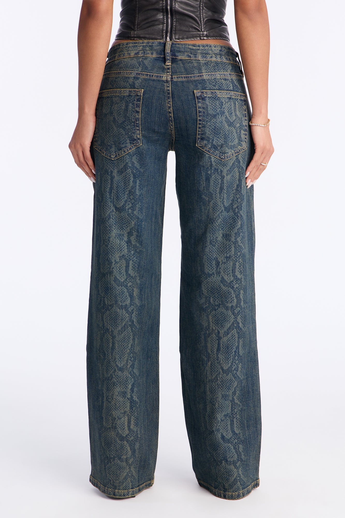 Texas Tinted Snake Wide Leg Jeans - Dark Wash