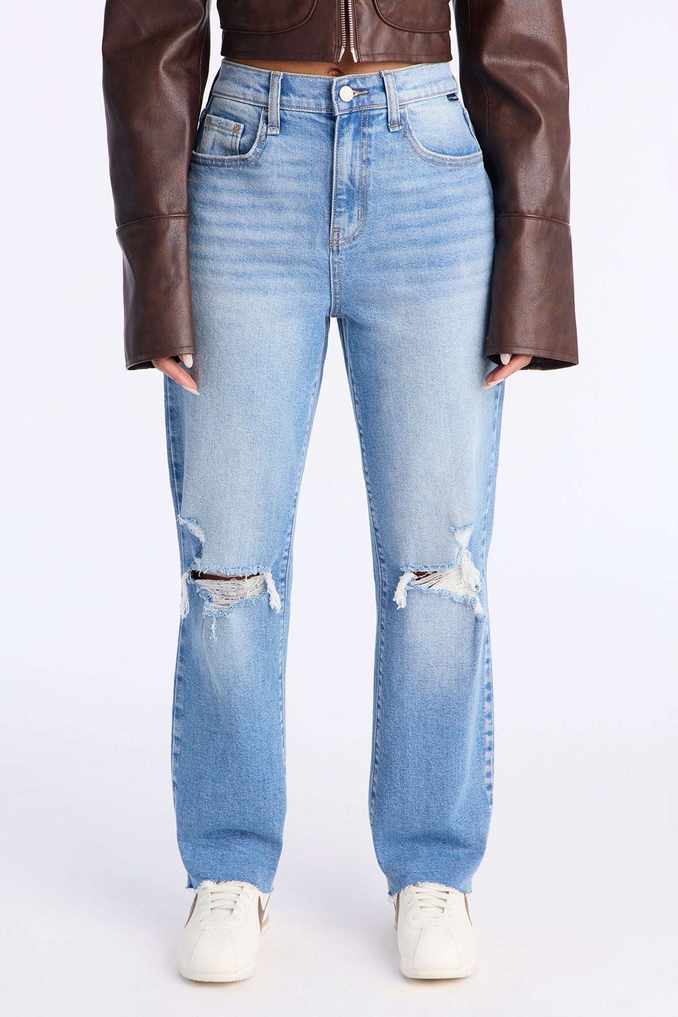 Redondo Stretch Ripped Straight Leg Jeans - Medium Wash