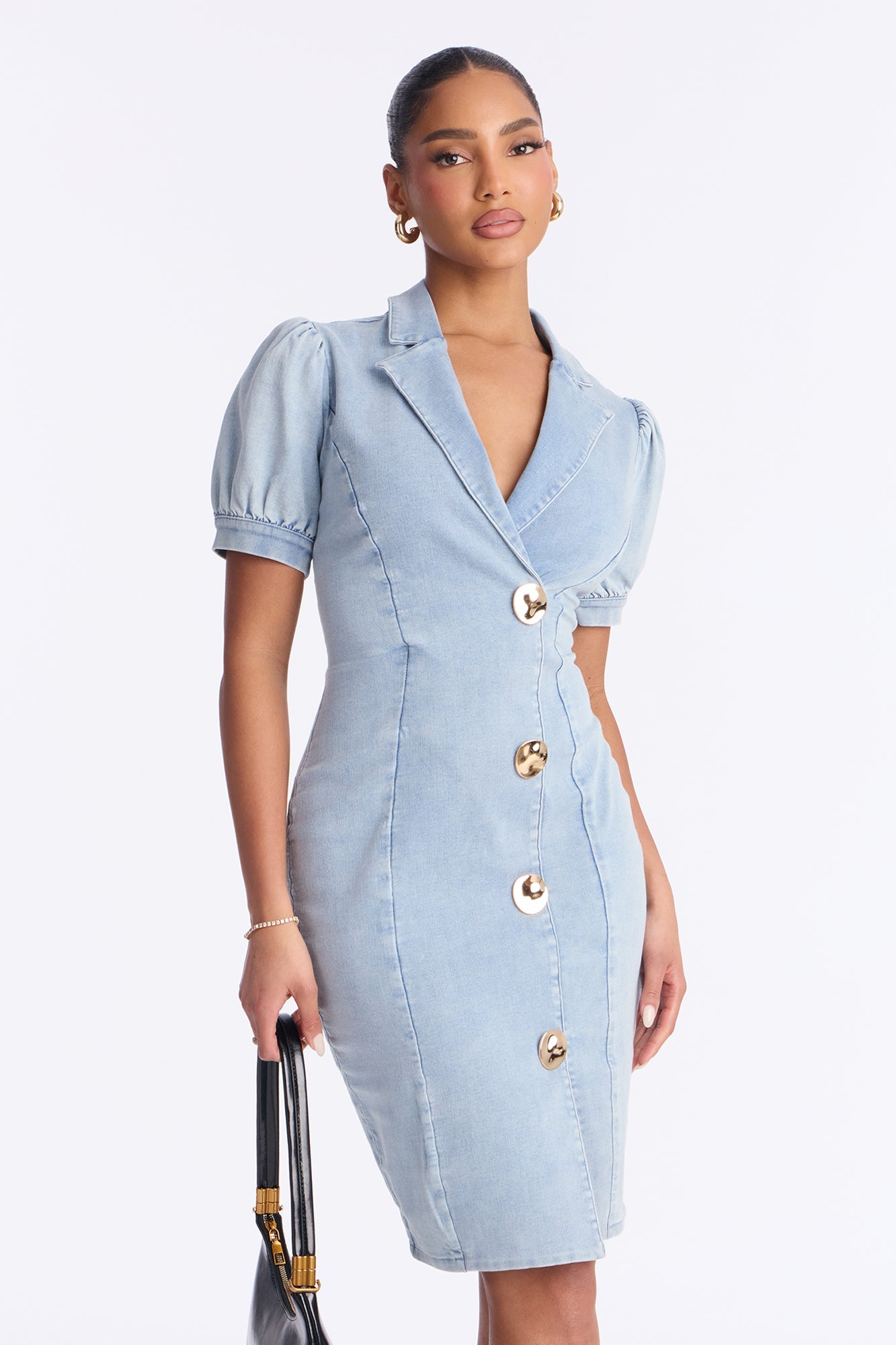 Mackenzie Collar Denim Midi Dress - Light Wash