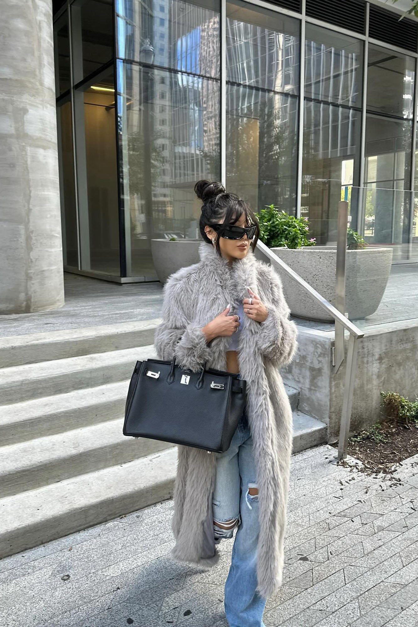Jobelle Faux Fur Coat - Charcoal