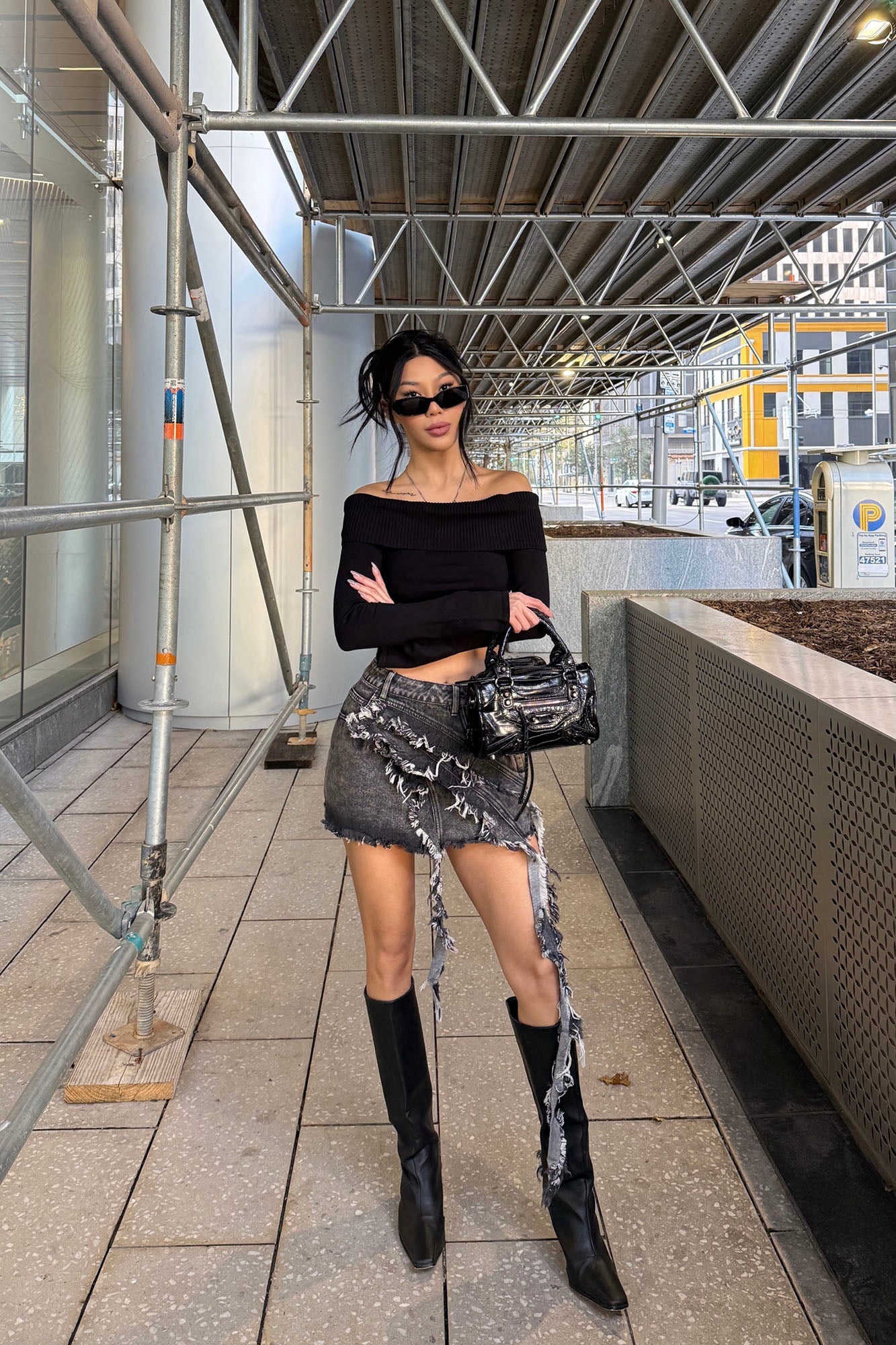 High Esteem Ruffle Denim Mini Skirt - Black Wash