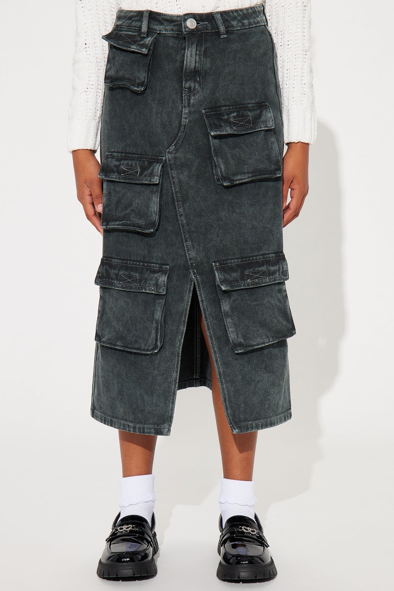 Mini Multi Pocket Cargo Maxi Skirt - Green