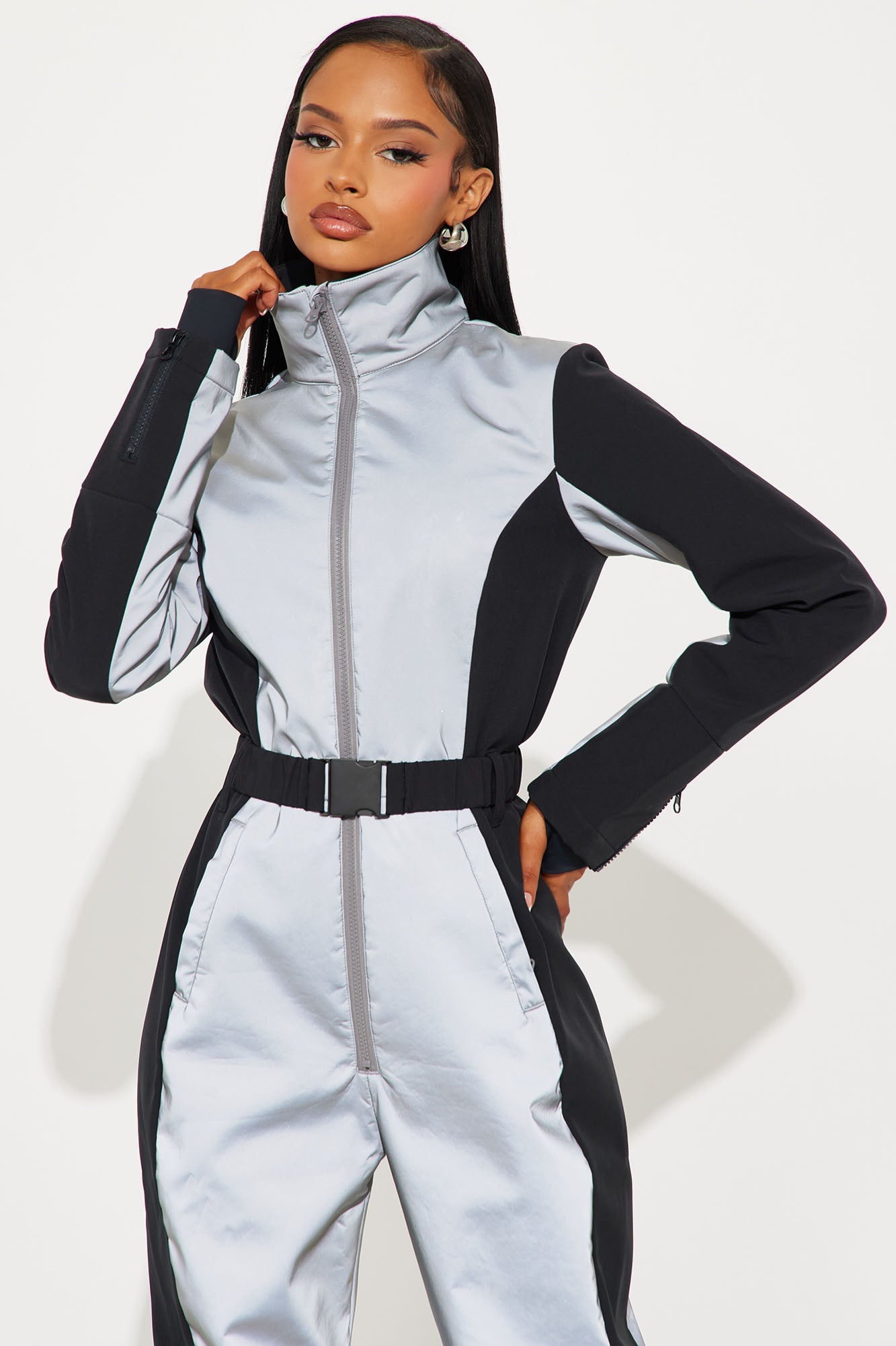 Winter Sports Reflective Ski Jumpsuit - Black