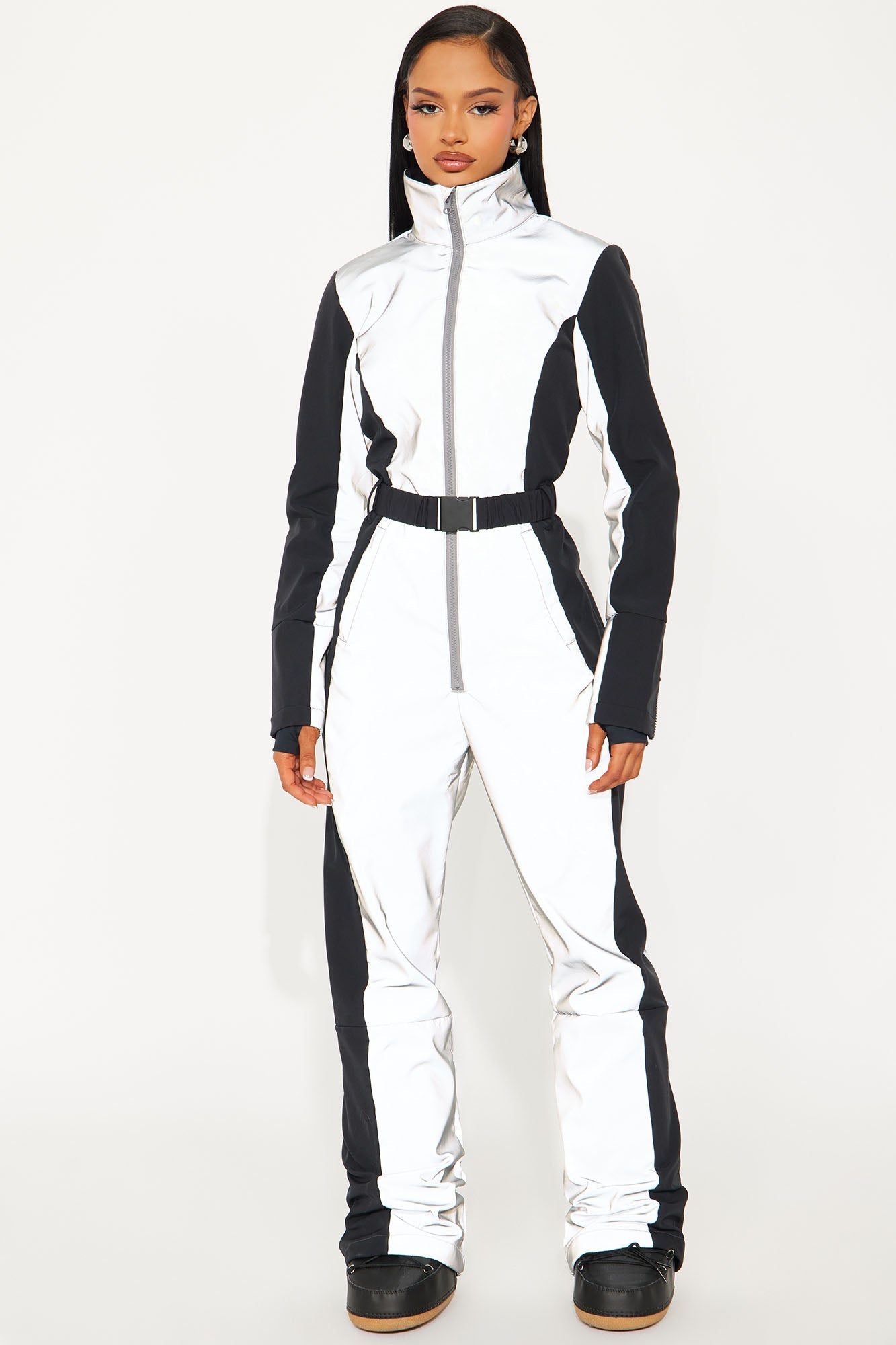 Winter Sports Reflective Ski Jumpsuit - Black