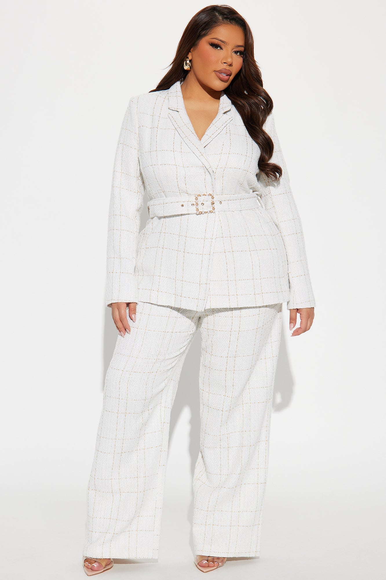 In Control Tweed Pant Set - White