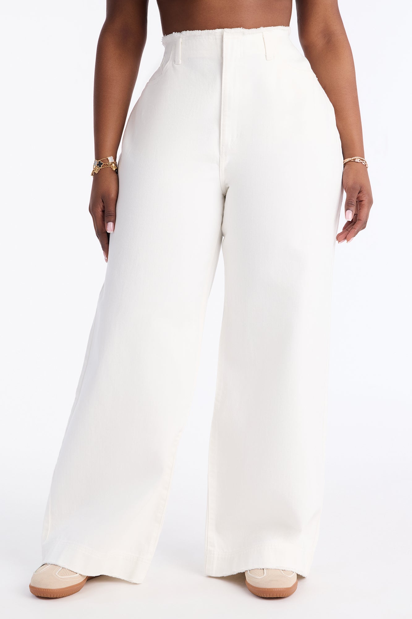 In Your Dreams Cut Off Waistband Baggy Jean - White