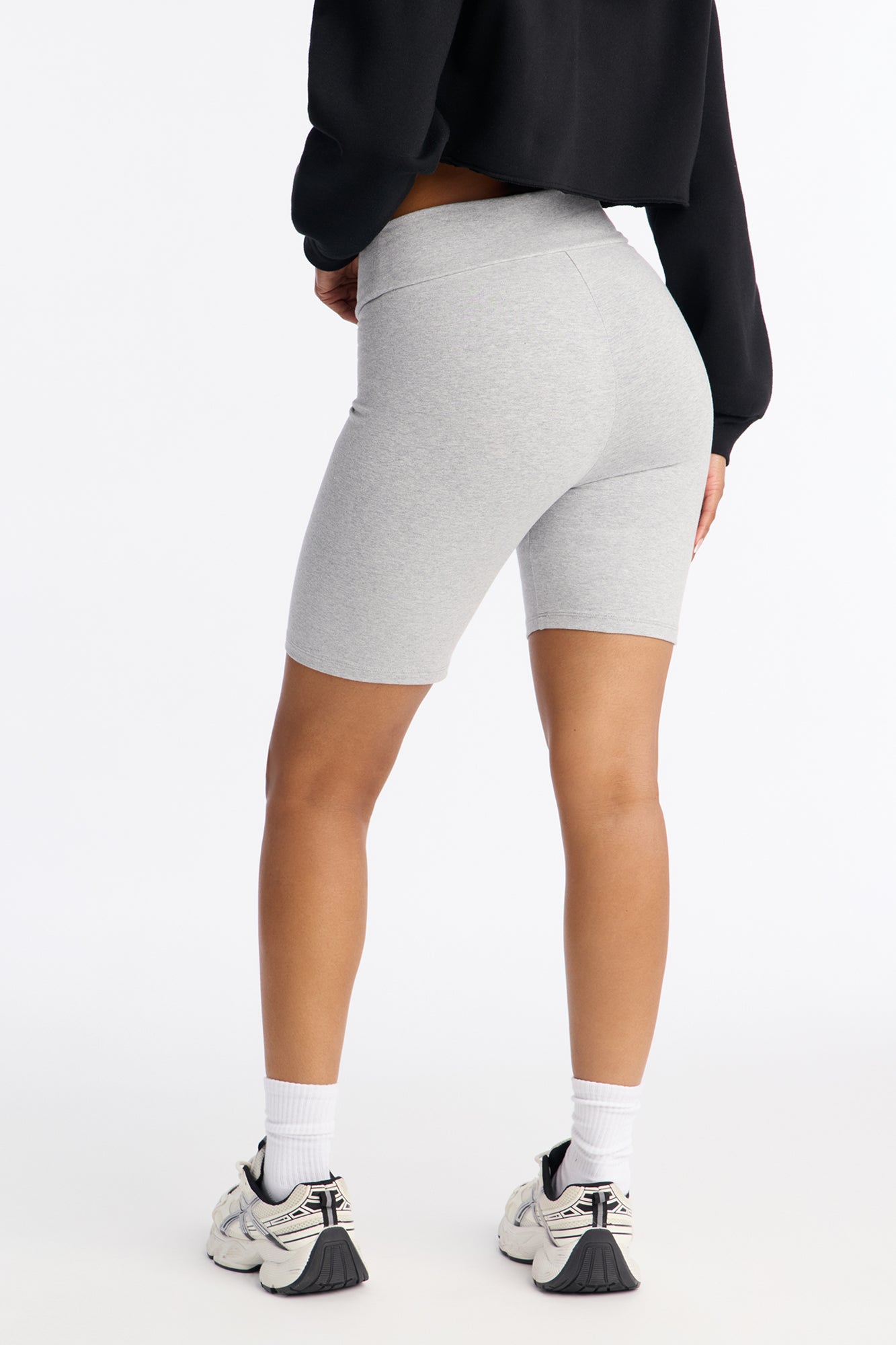 Quinn High Rise Everyday Cotton Biker Short 7″ - Heather Grey