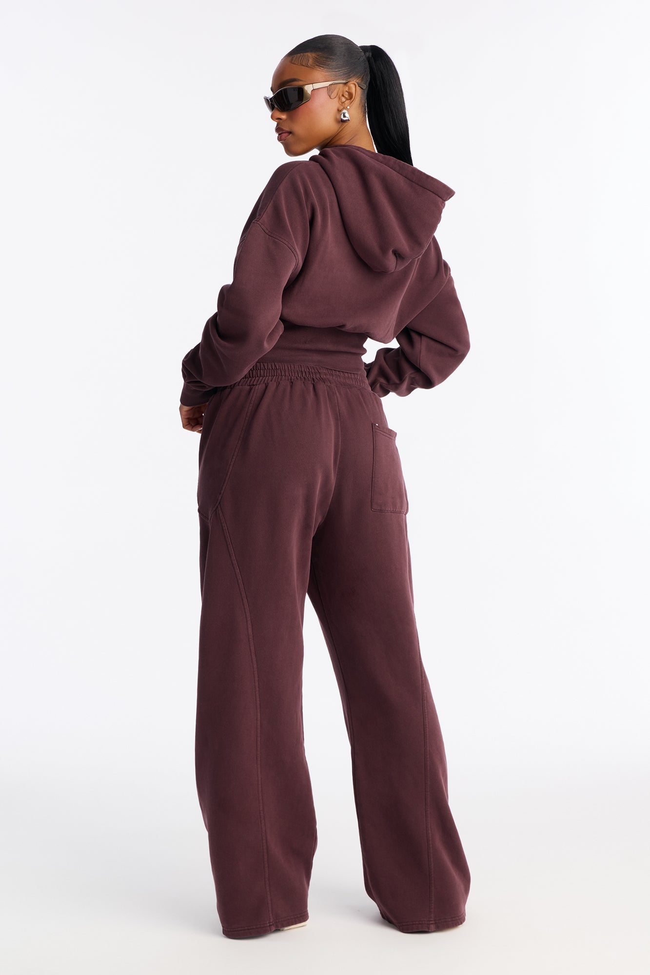 Revenge Fleece Wide Leg Pant Set - Plum