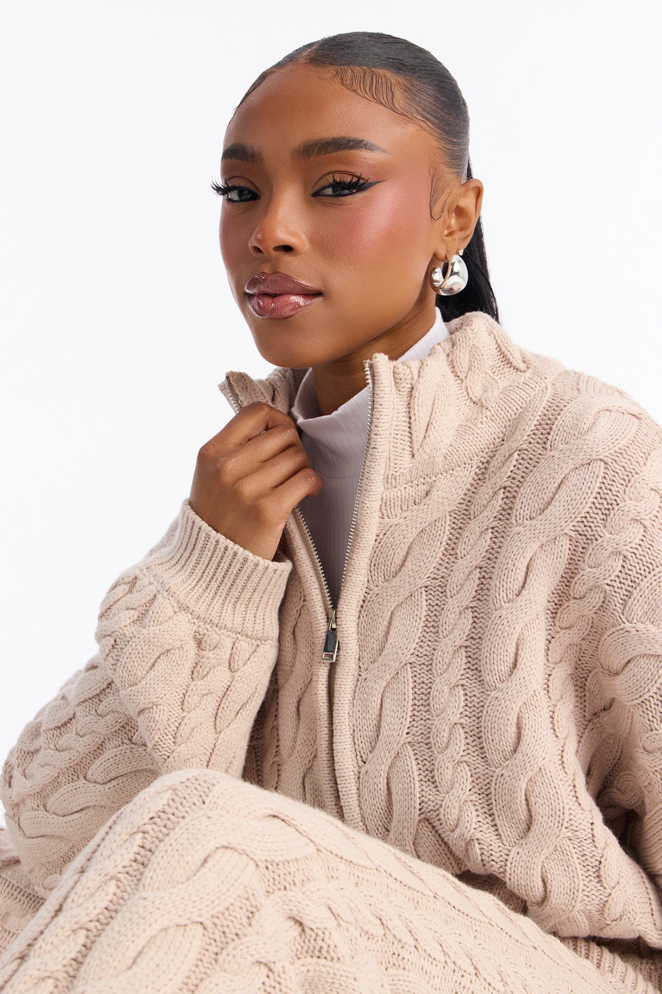 Cozy Days Cable Knit Sweater Pant Set - Taupe