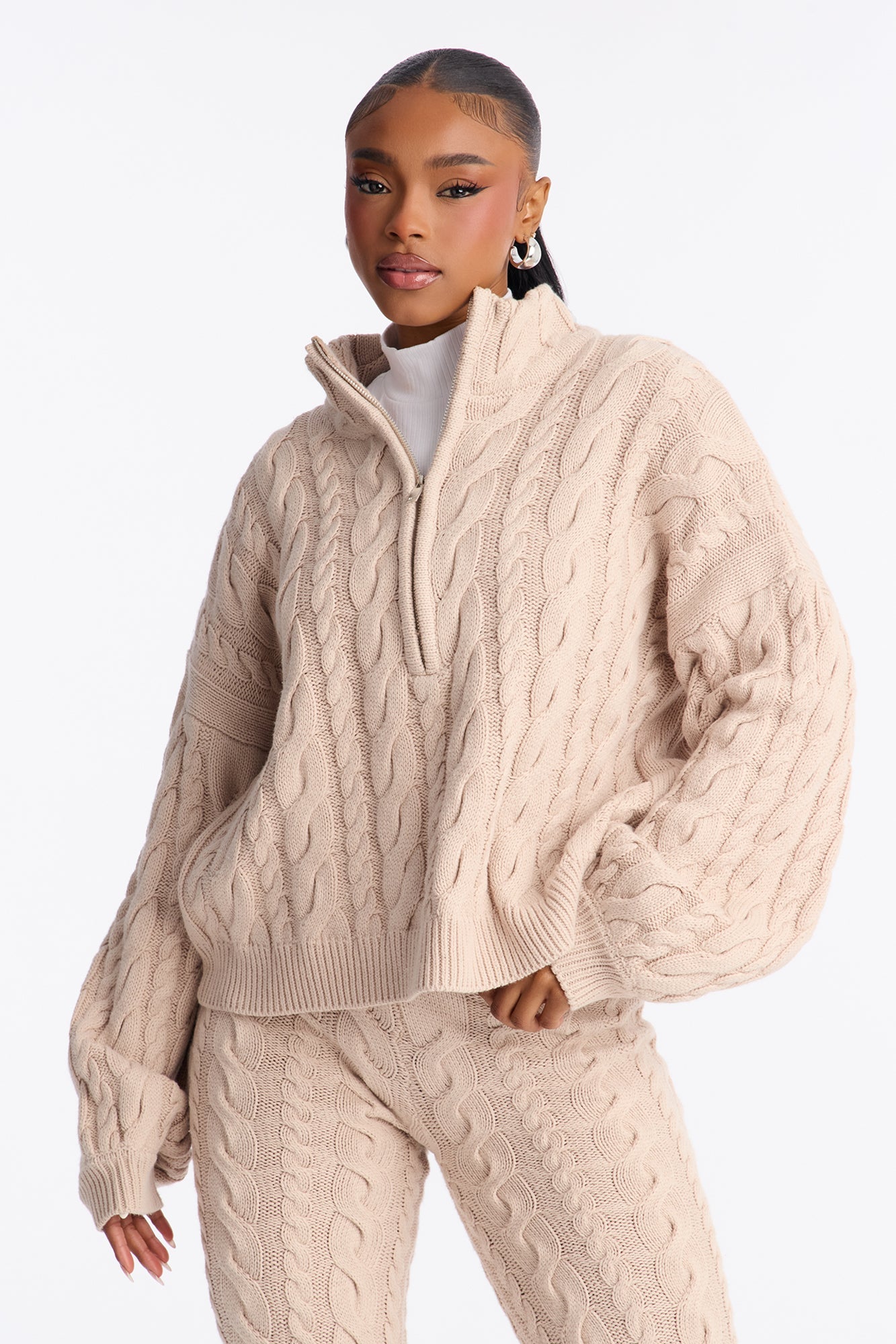 Cozy Days Cable Knit Sweater Pant Set - Taupe
