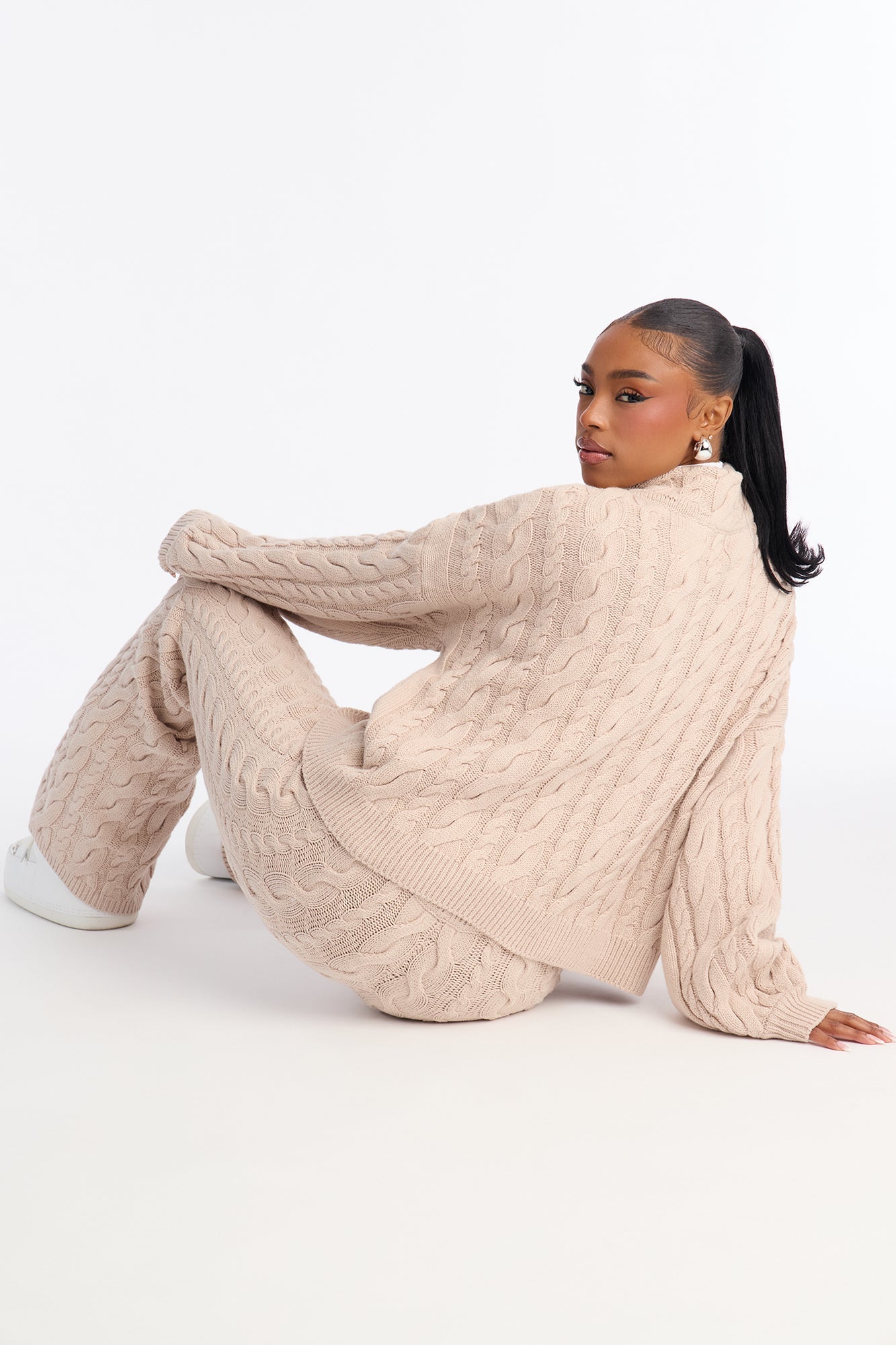 Cozy Days Cable Knit Sweater Pant Set - Taupe