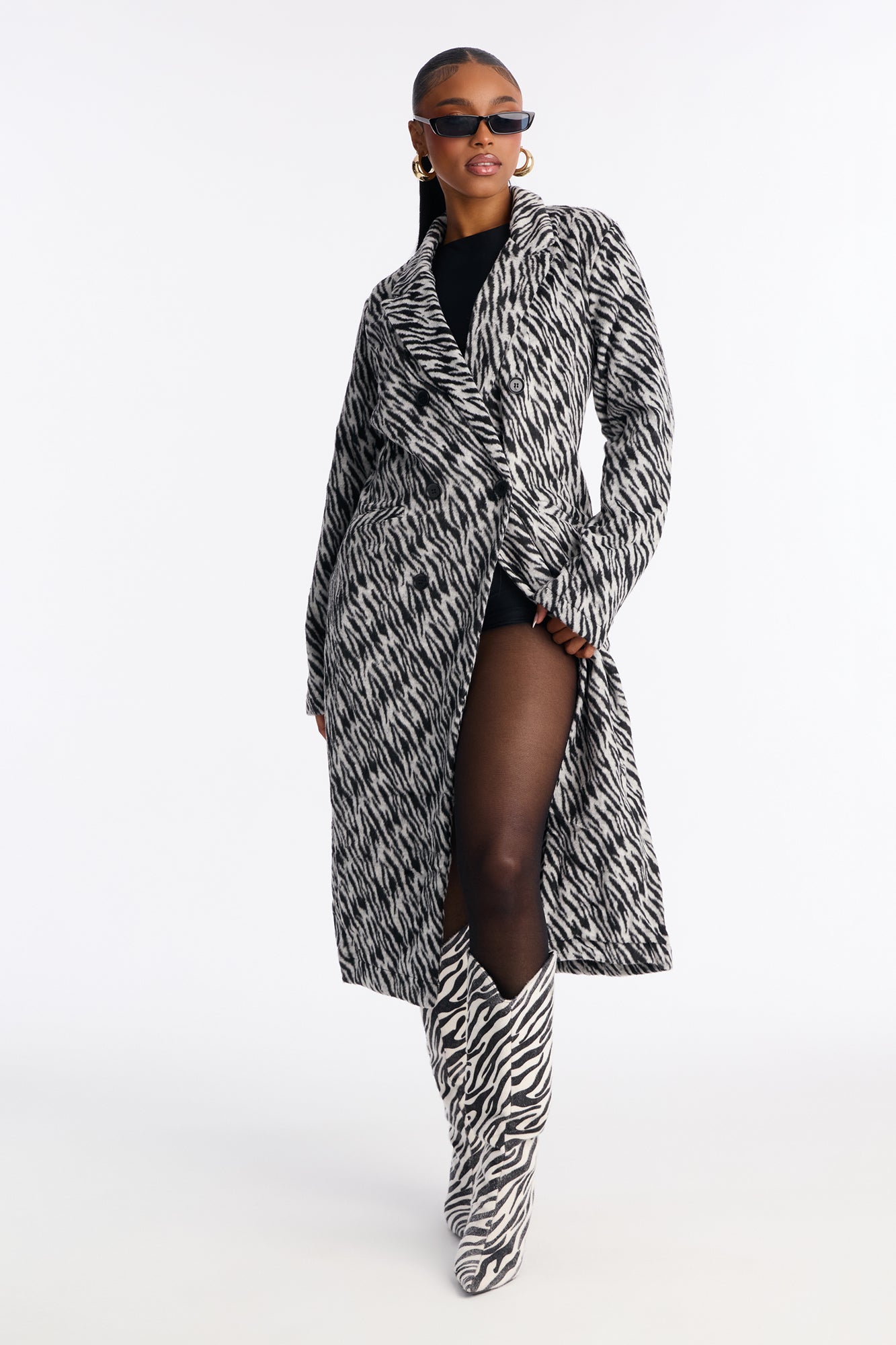 Lost Feelings Zebra Print Trench Coat - Black/combo