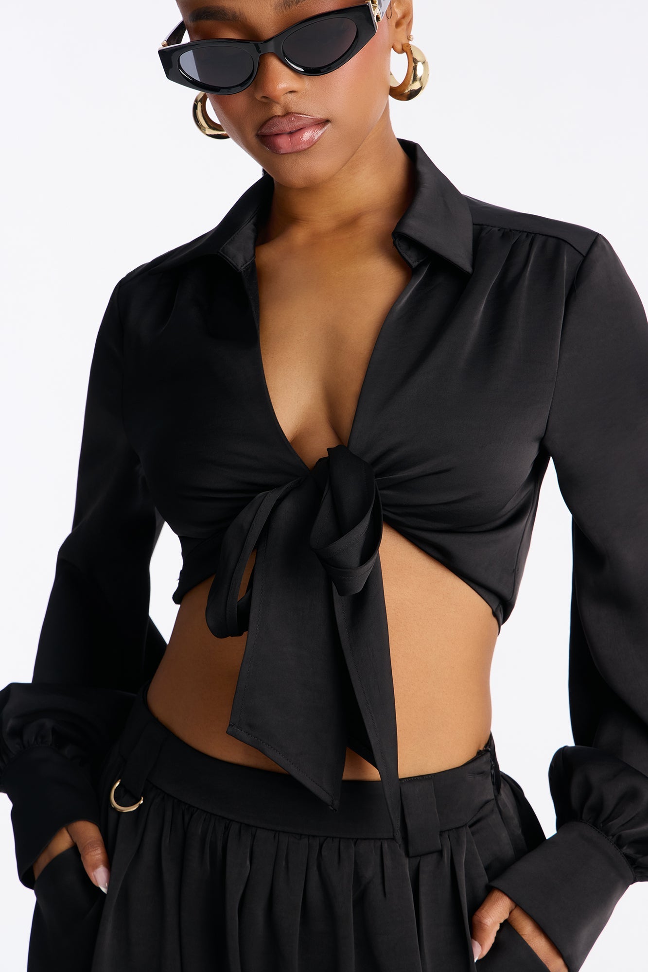 Michelle Satin Balloon Pant Set - Black