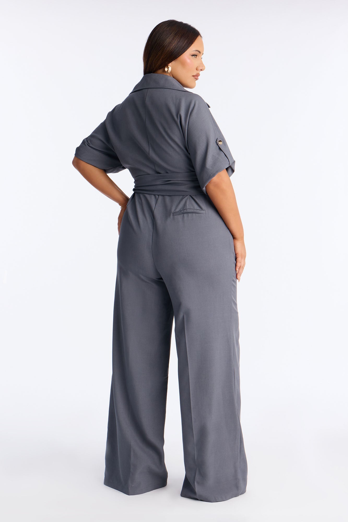 Cynthia Cinched Waist Wide Leg Jumpsuit - Charcoal