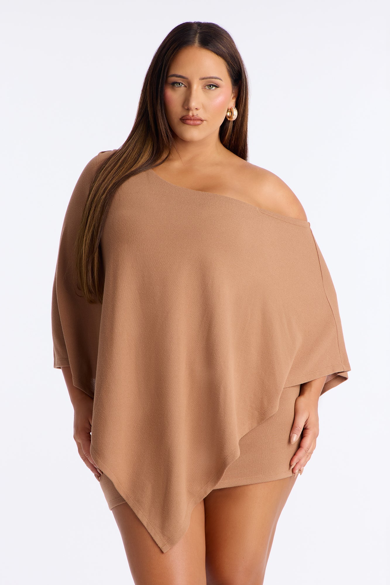 Charlotte Asymmetrical Sweater Mini Dress - Brown