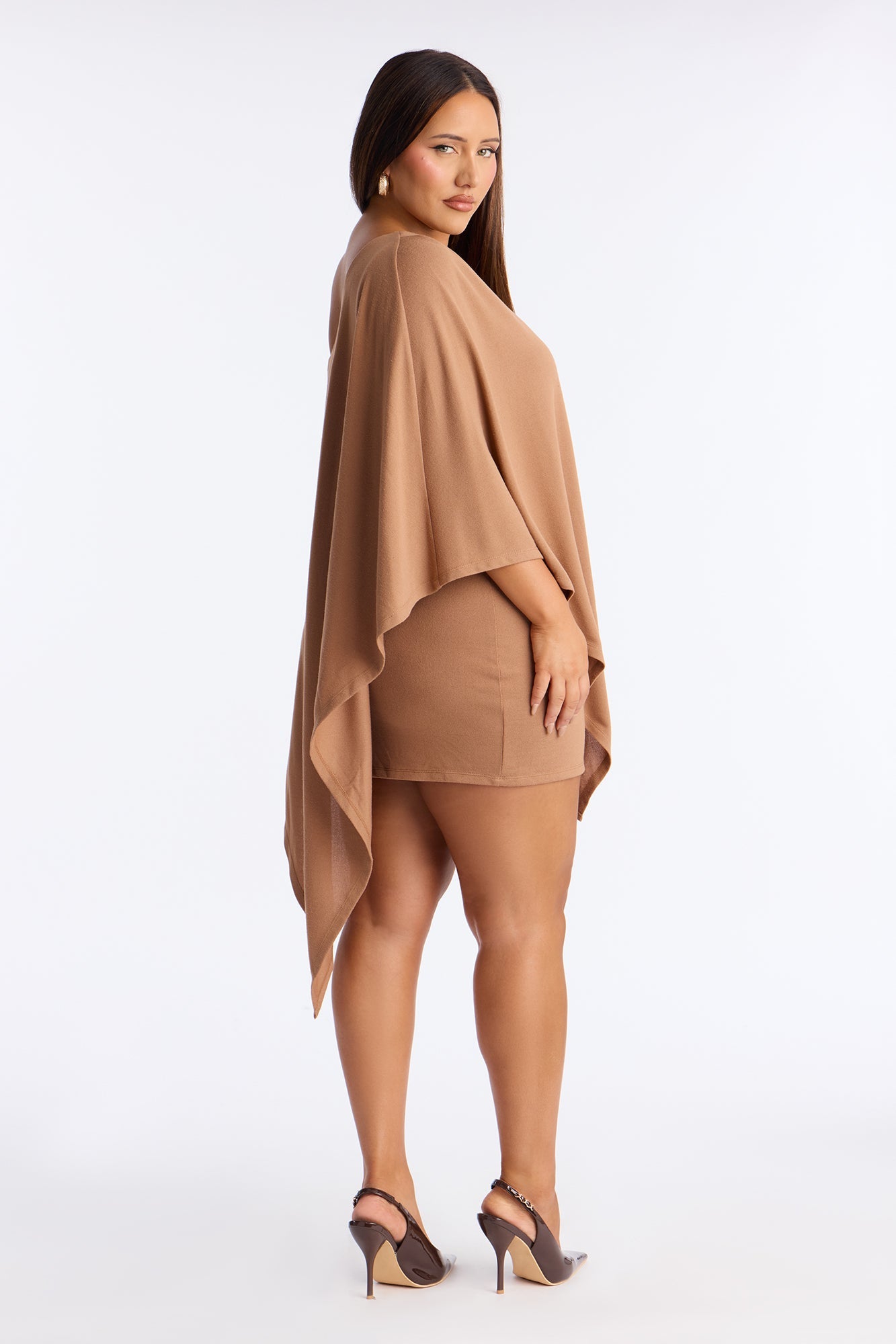 Charlotte Asymmetrical Sweater Mini Dress - Brown