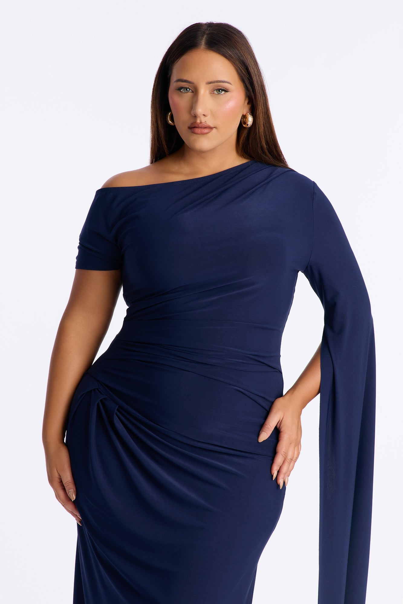 After Thought Asymmetrical Draped Maxi Dress - Navy