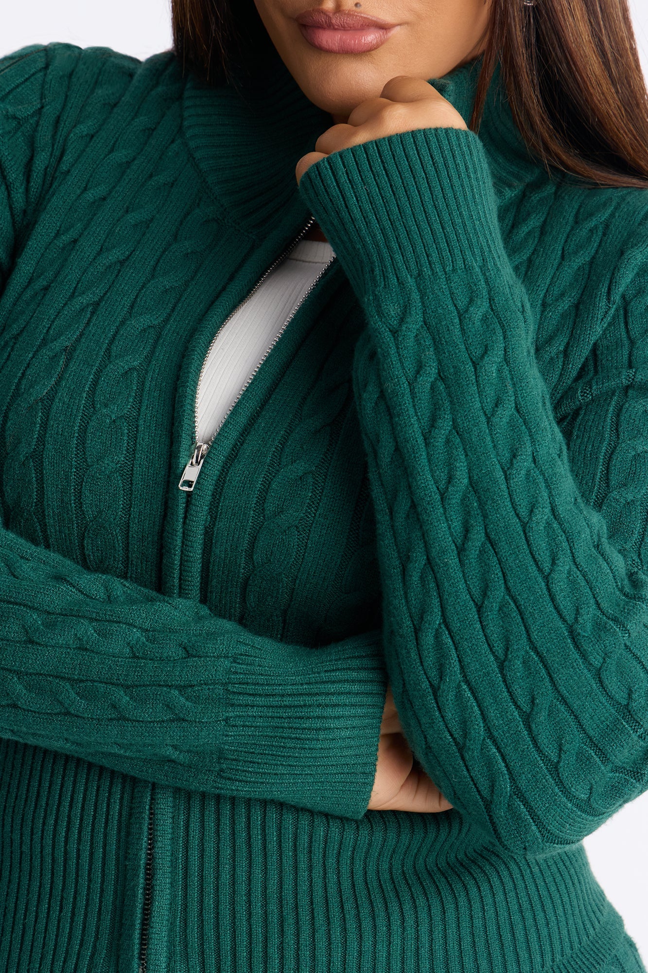 Caroline Mock Neck Cable Sweater Pant Set - Hunter