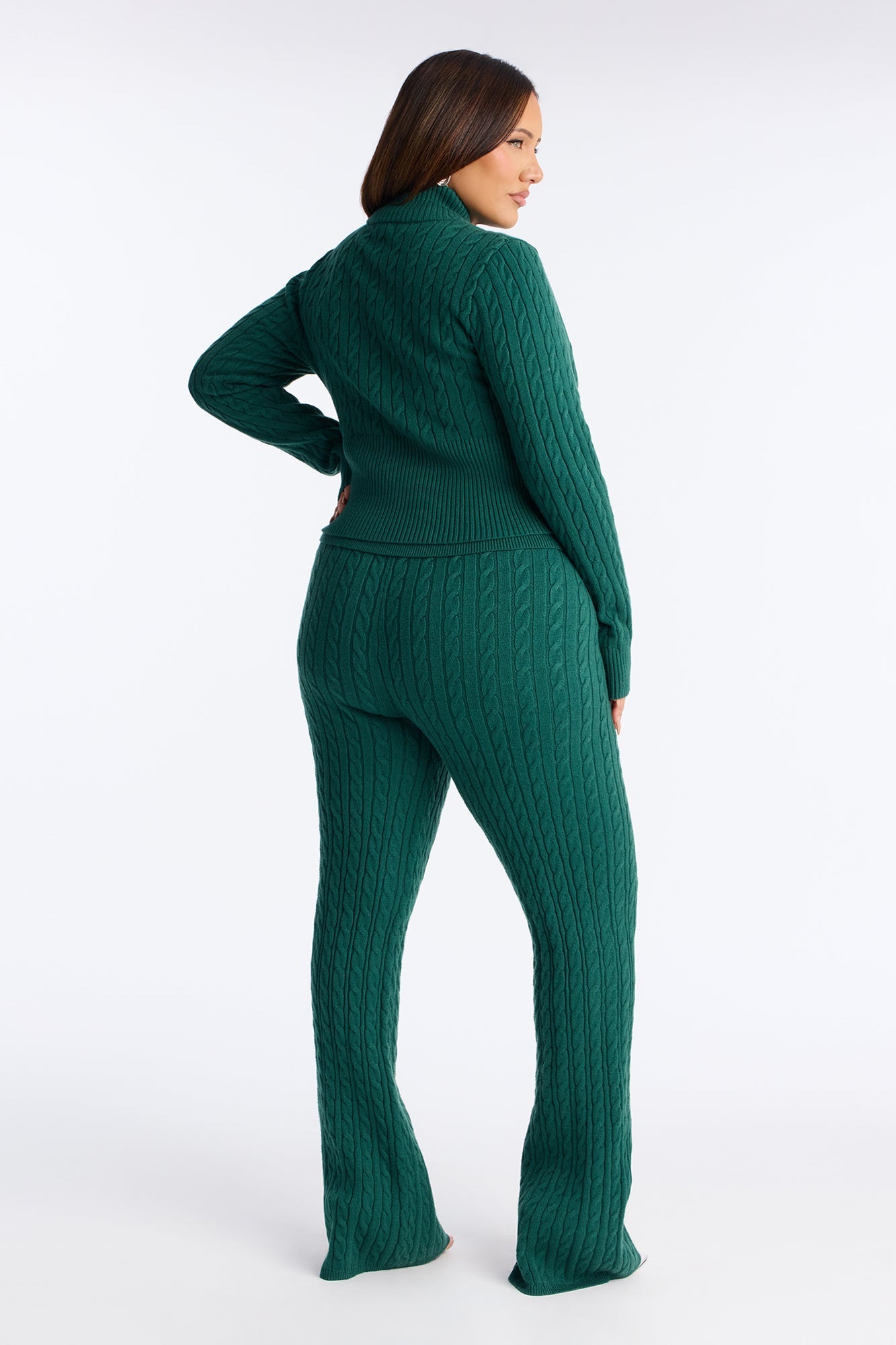 Caroline Mock Neck Cable Sweater Pant Set - Hunter