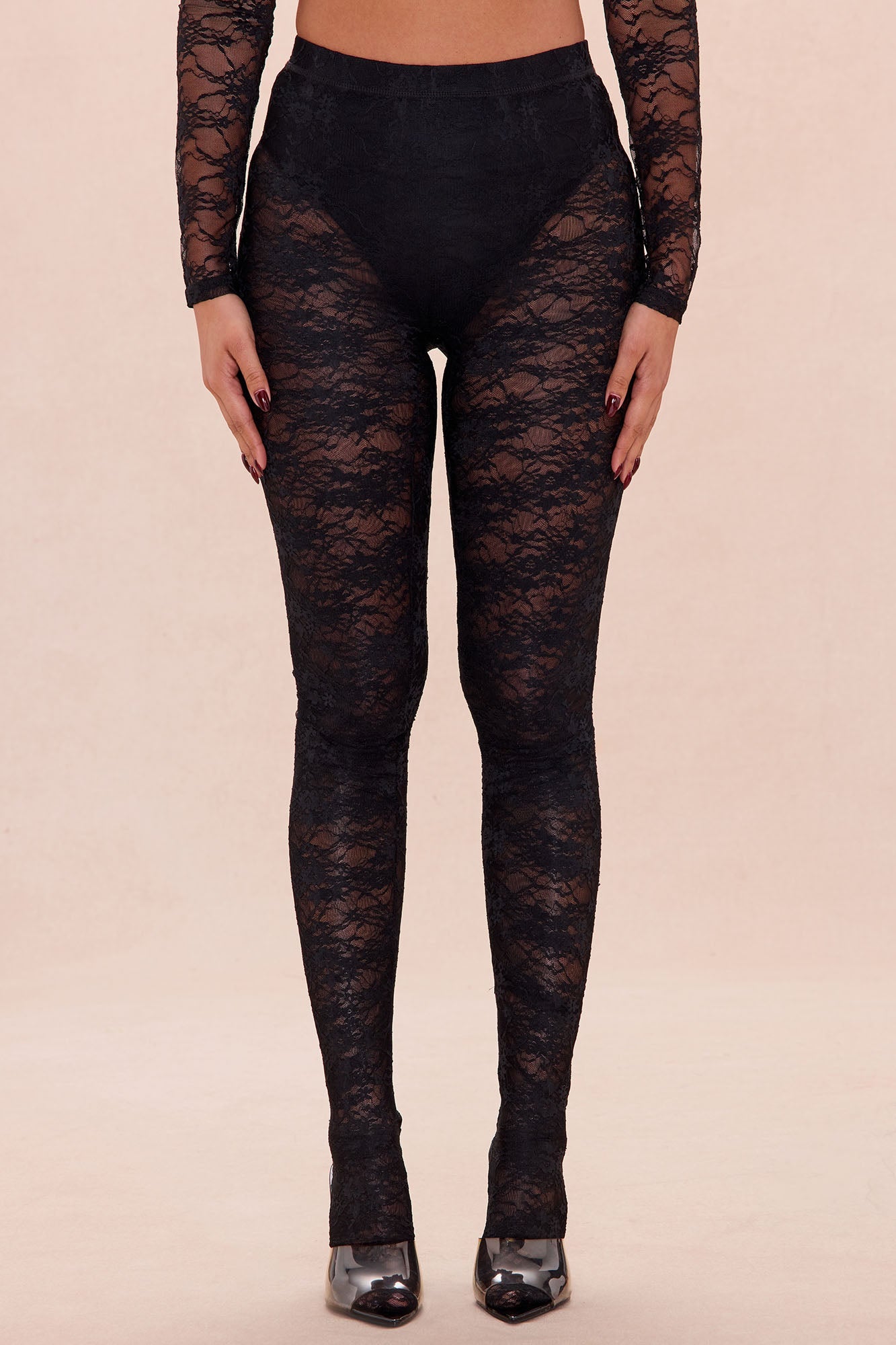 Gabriette Sheer Lace Footed Legging - Black
