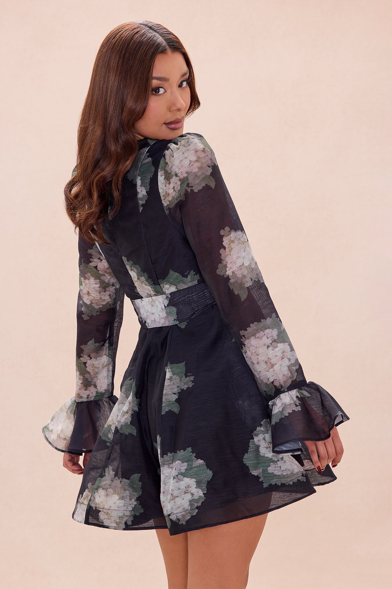 Colette Ruffle Sleeve Organza Mini Dress - Black/combo