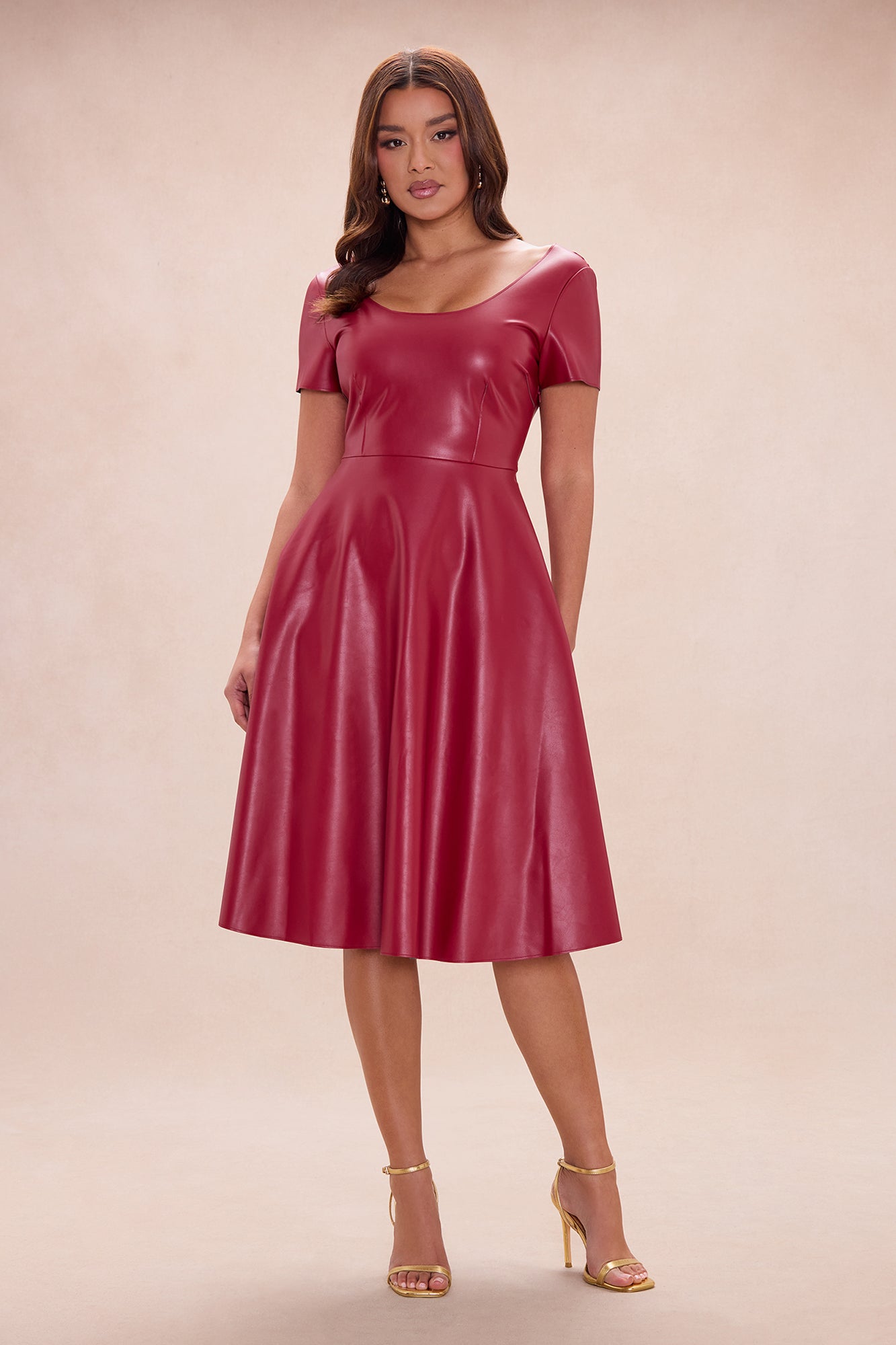 Jaclyn Faux Leather Midi Dress - Burgundy