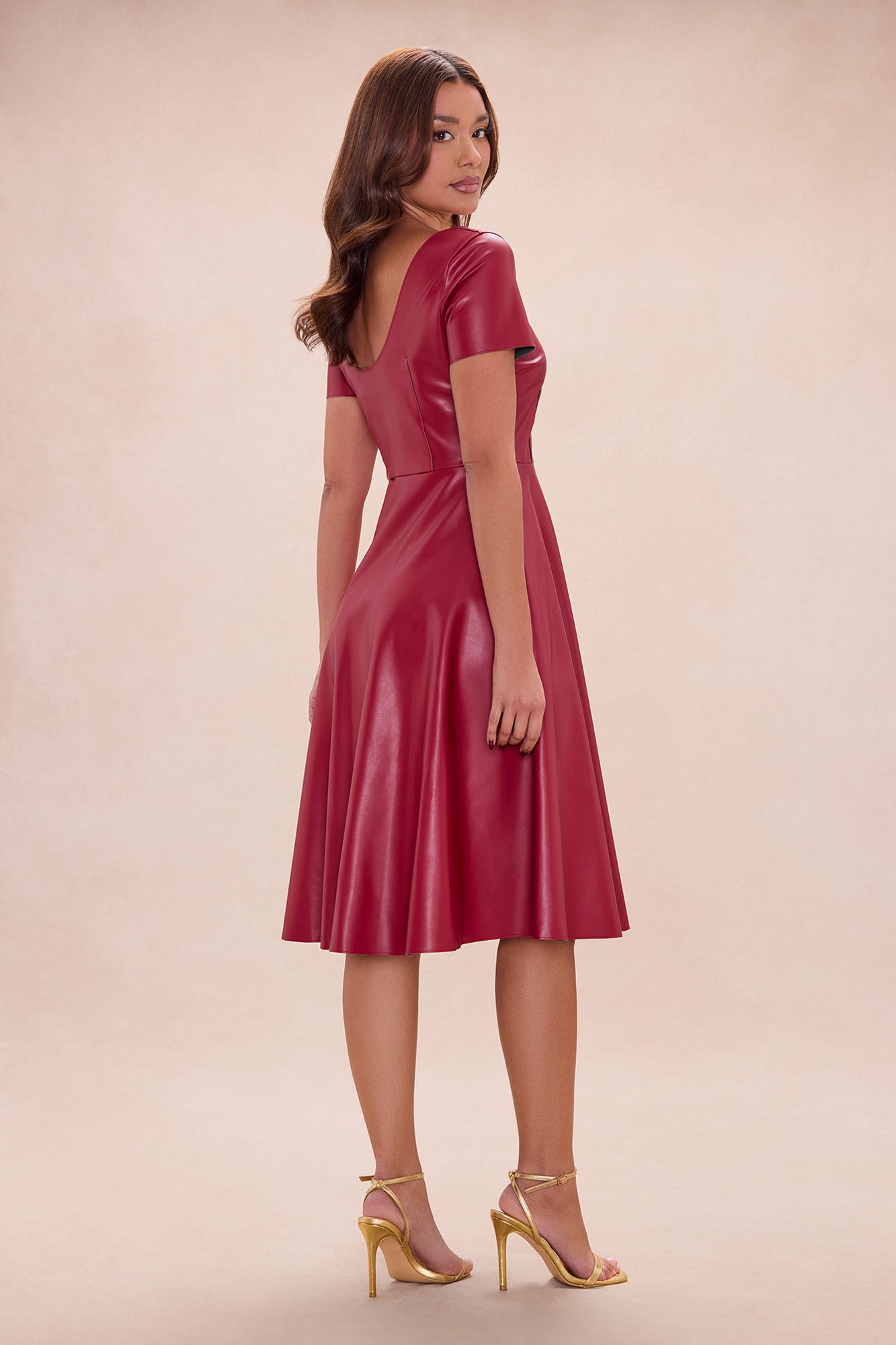 Jaclyn Faux Leather Midi Dress - Burgundy