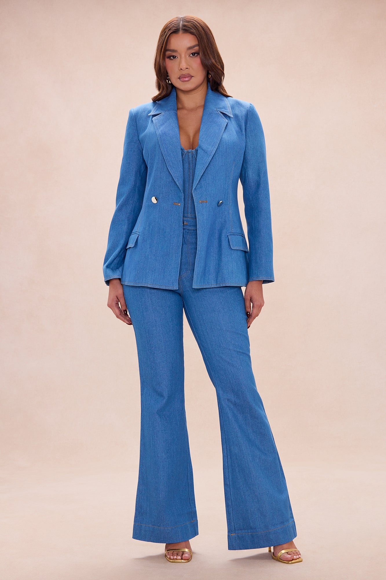 Denice Denim Blazer Suit Set - Medium Wash